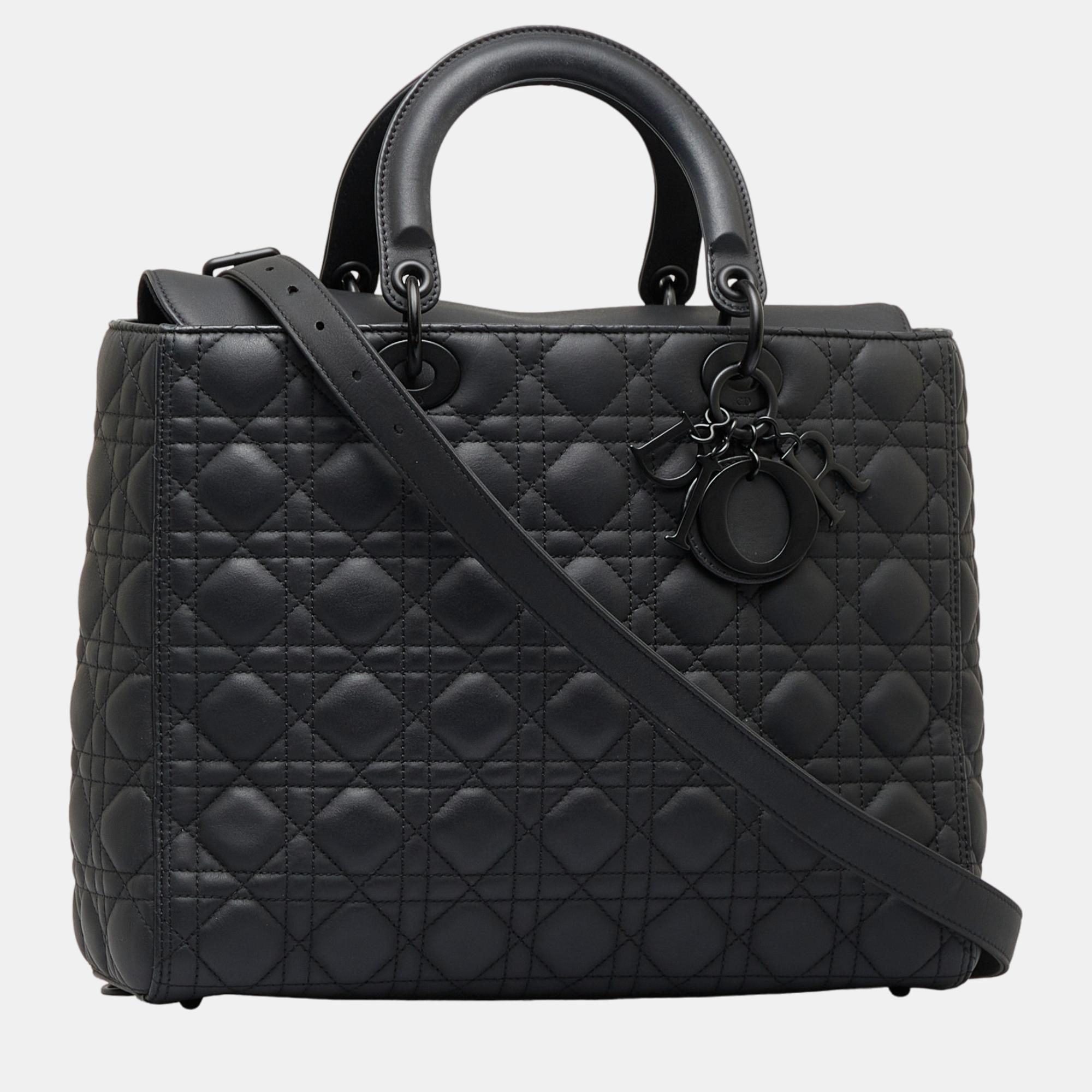 

Dior Black Large Ultra Matte Cannage Calfskin Lady Dior