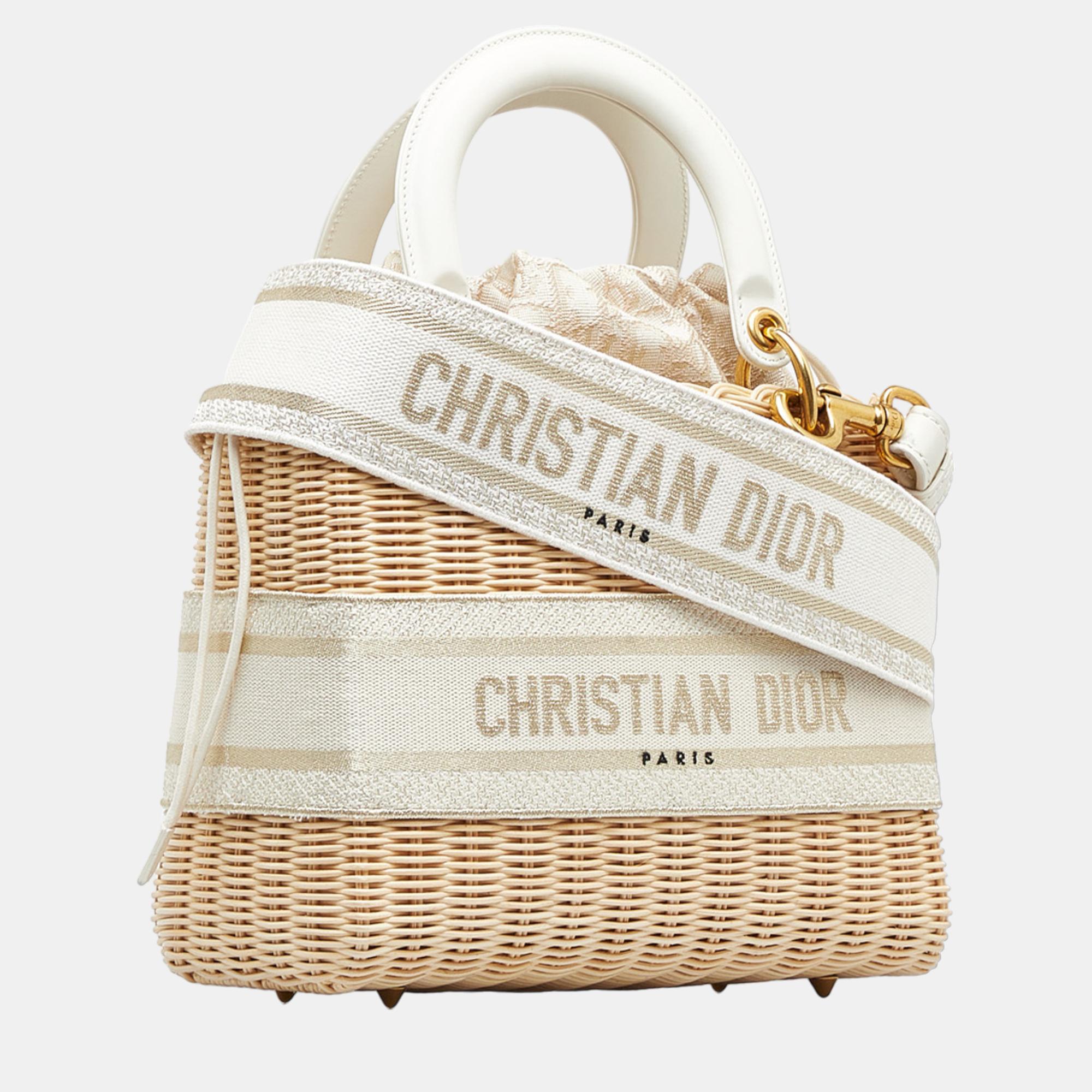 

Dior Brown/White Medium Wicker Lady Dior