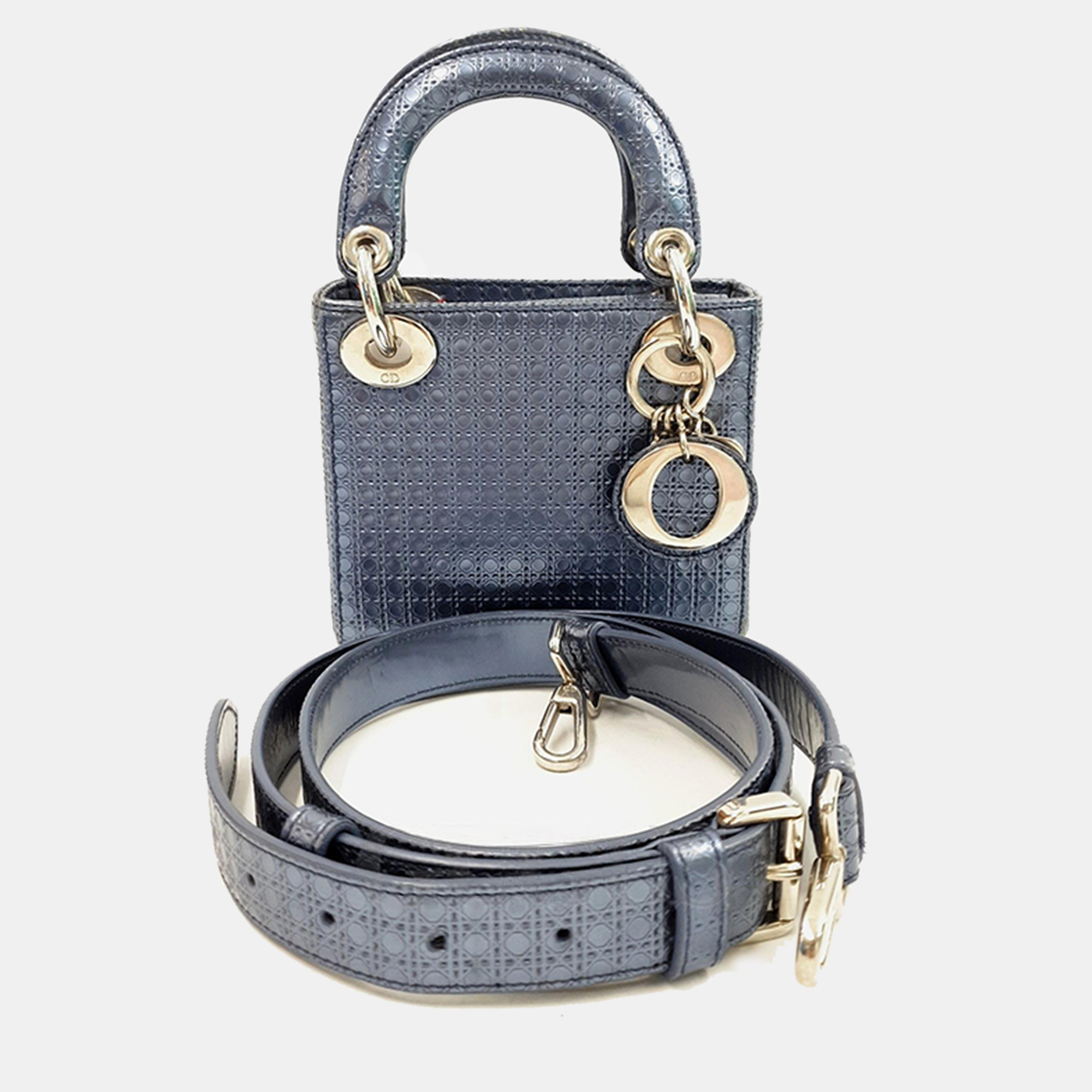

Christian Dior Grey Metallic Leather Micro Cannage Mini Lady Dior Bag, Blue