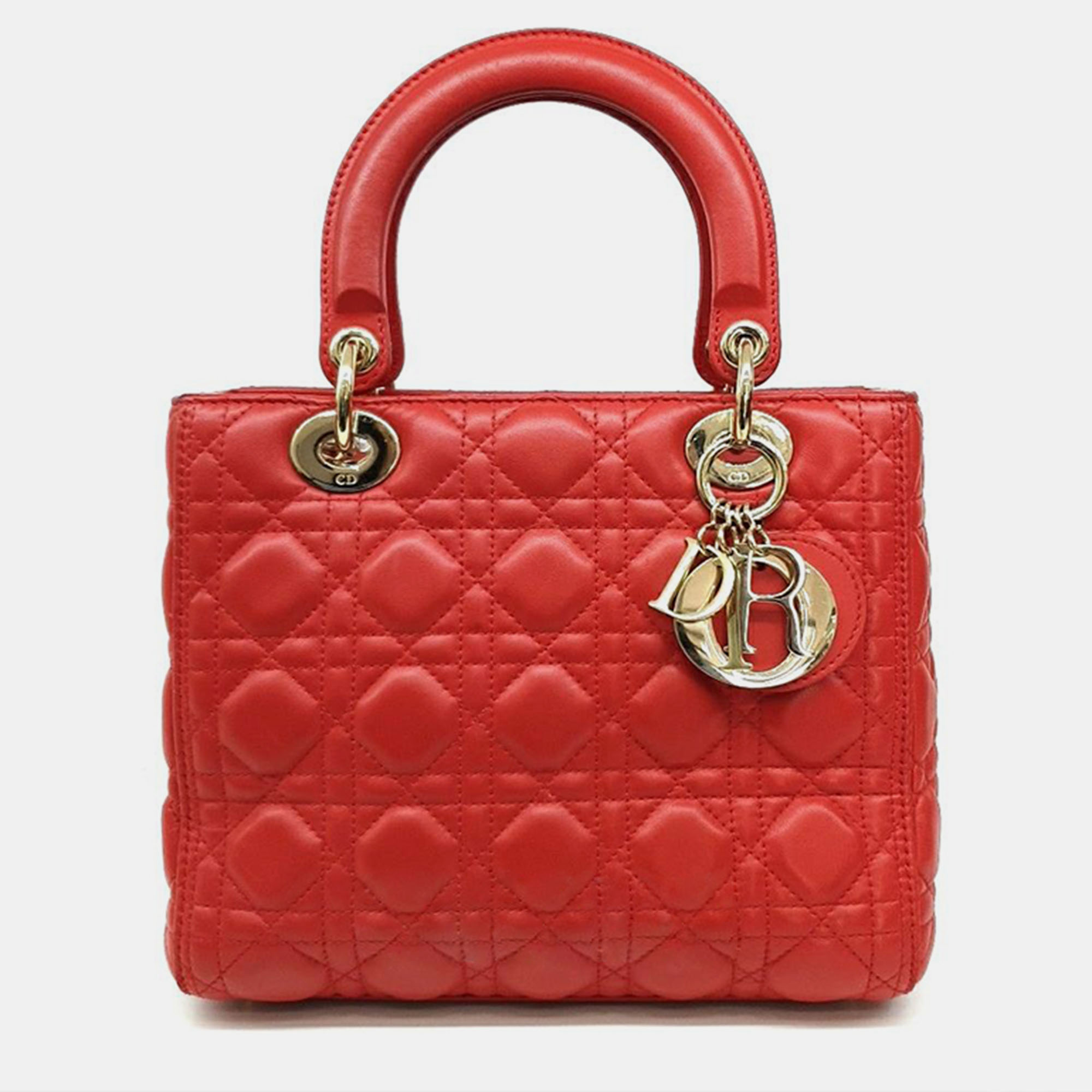 Pre-owned Dior Christian  Cannage Lady Bag Medium In Red