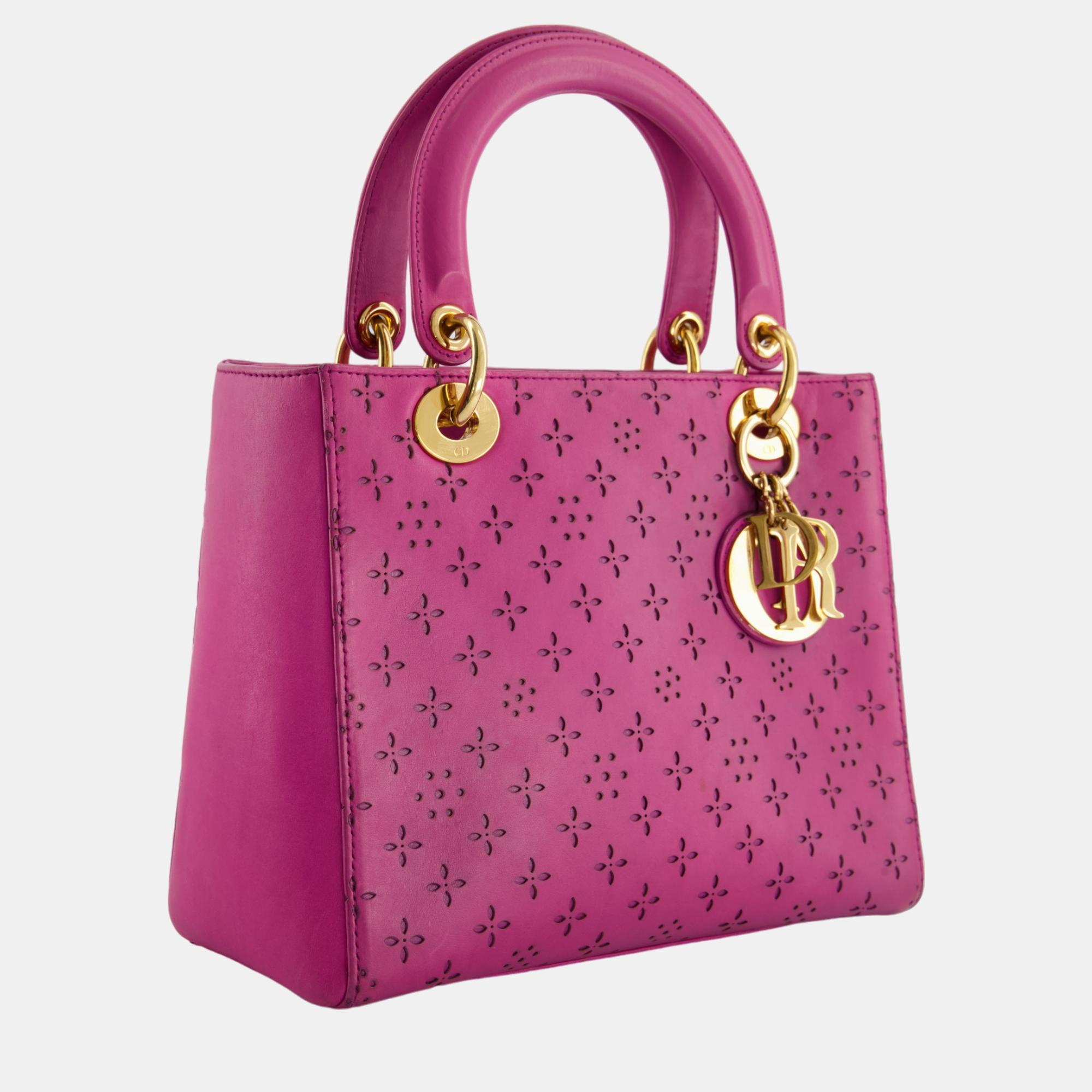 

Christian Dior Vintage Medium Lady Dior Bag in Fuchsia Leather with Gold Hardware, Pink