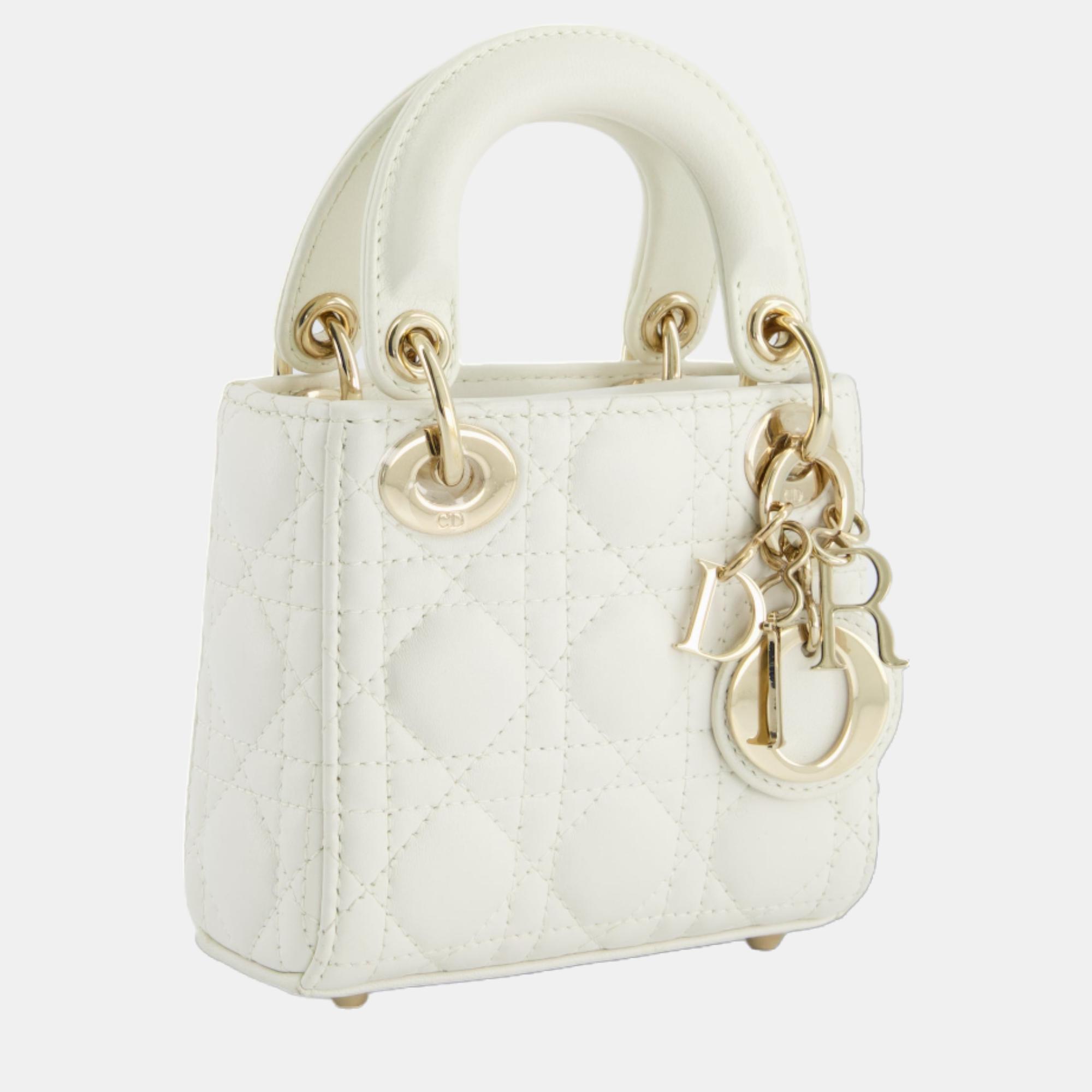 

Christian Dior White Micro Lady Dior Bag with Champagne Gold Hardware