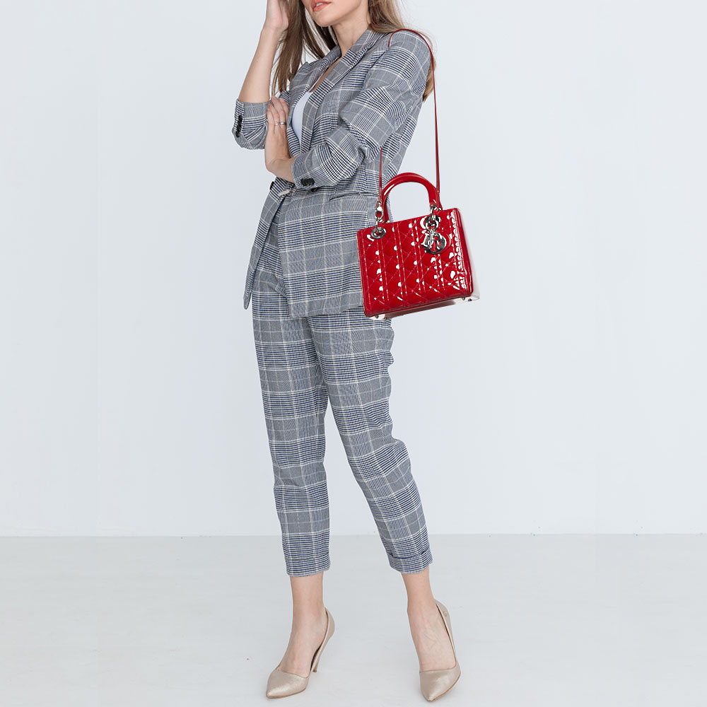 

Dior Red Cannage Patent Leather  Lady Dior Tote
