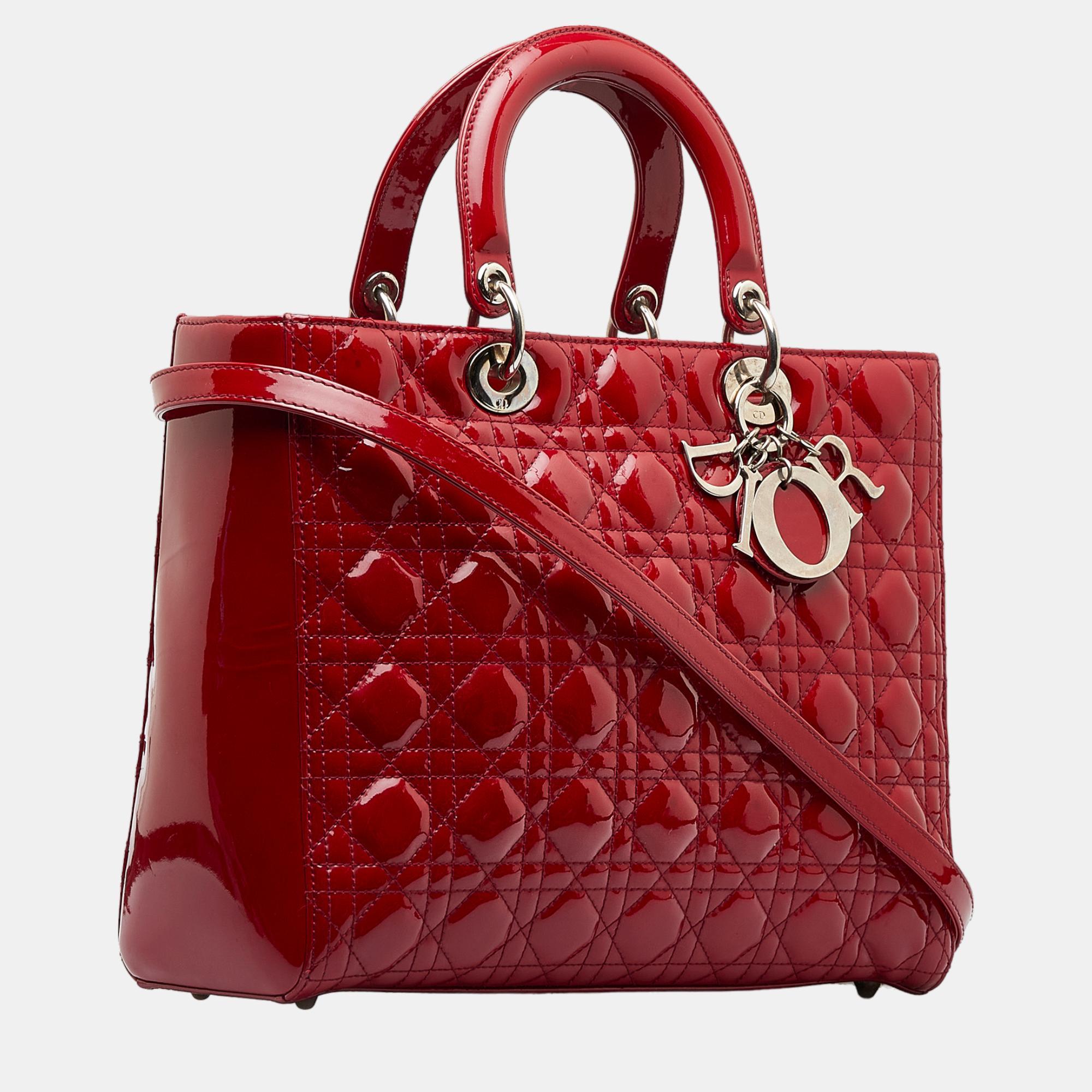 

Dior Red Large Cannage Patent Lady Dior