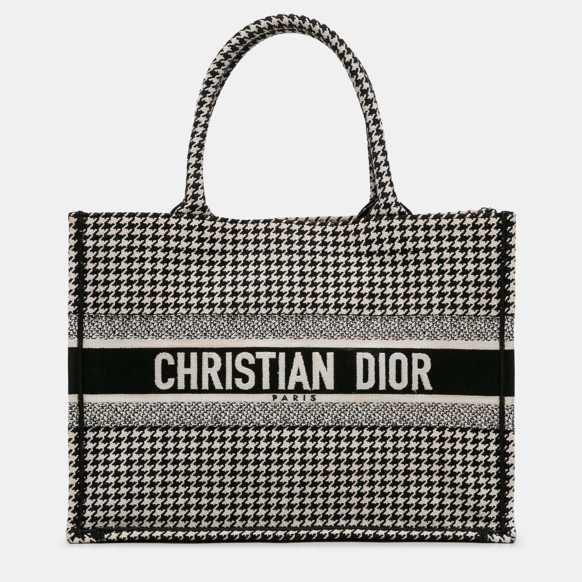

Dior Medium Houndstooth Embroidered Book Tote, Black