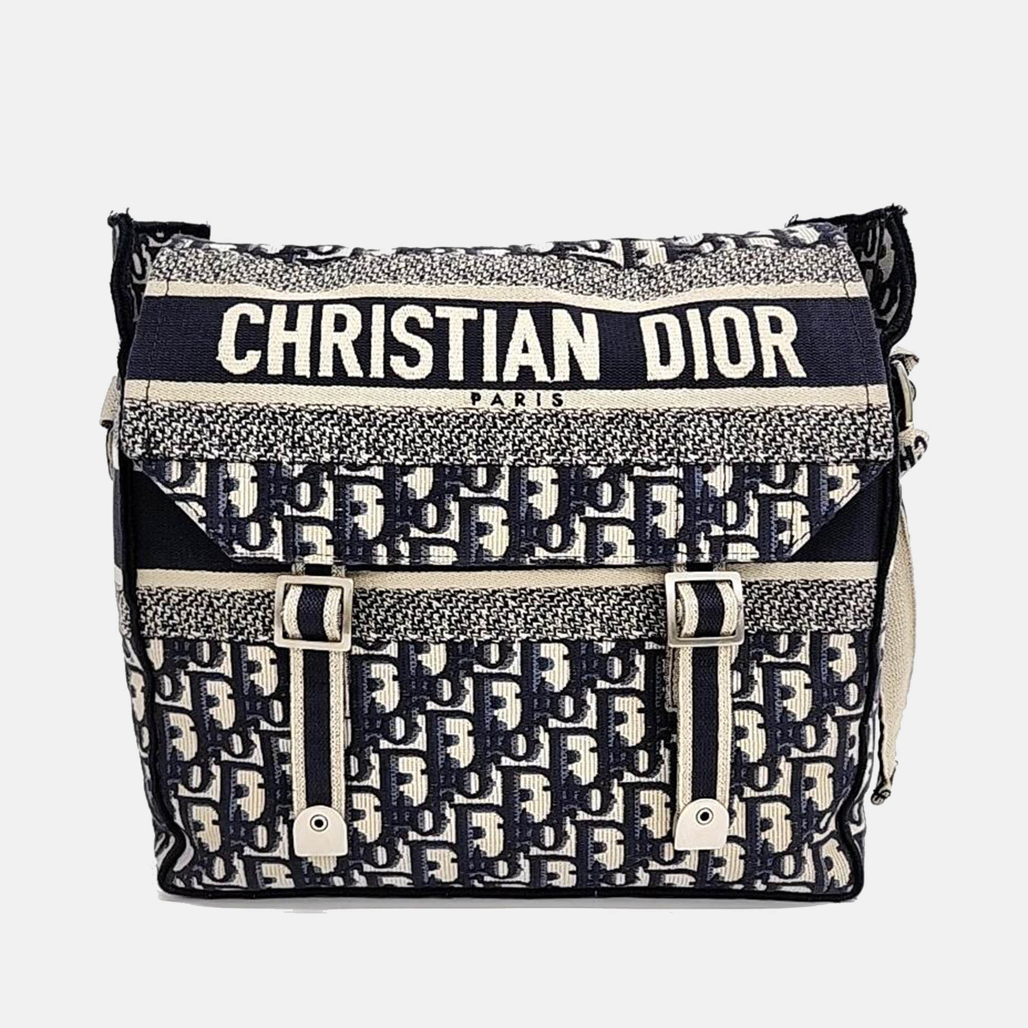 

Christian Dior Black Logo Oblique Diorcmap Messenger Bag, Navy blue