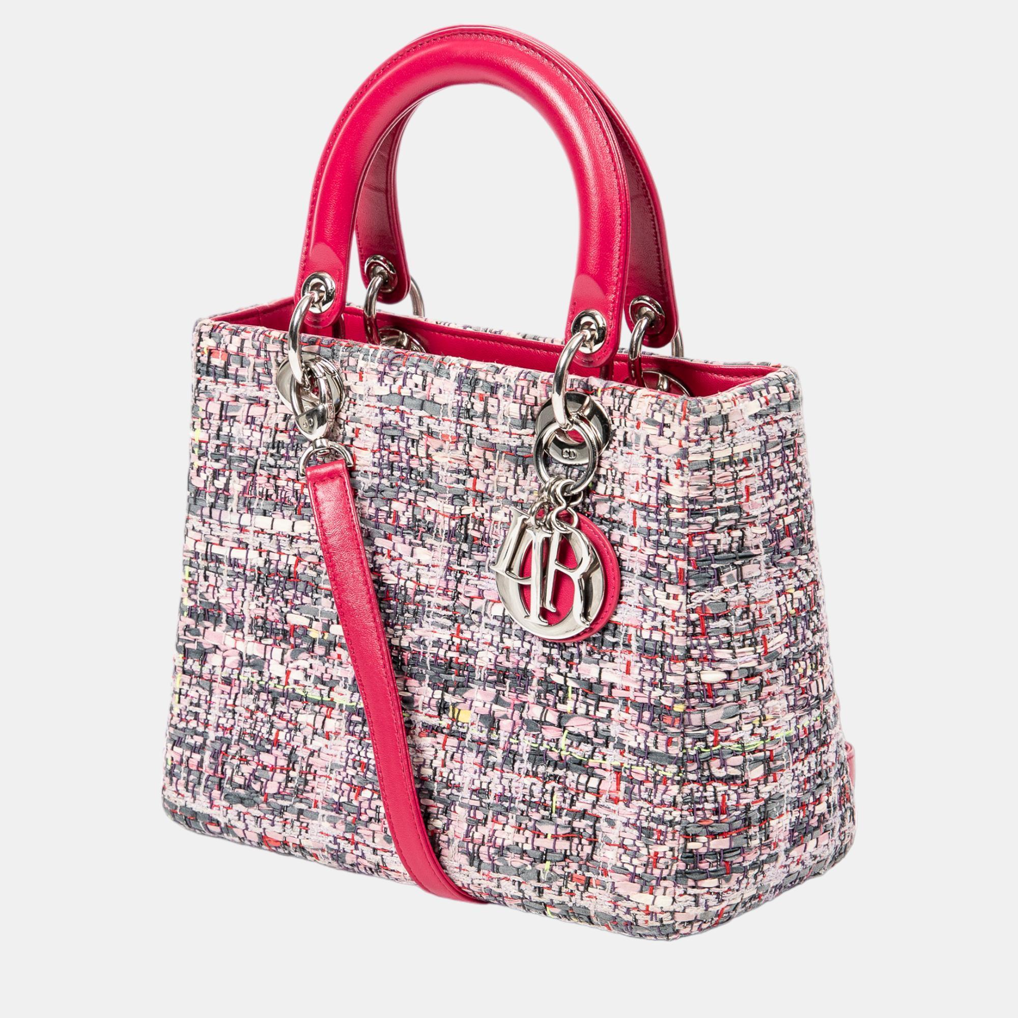 

Dior Pink Medium Tweed Lady Dior Satchel