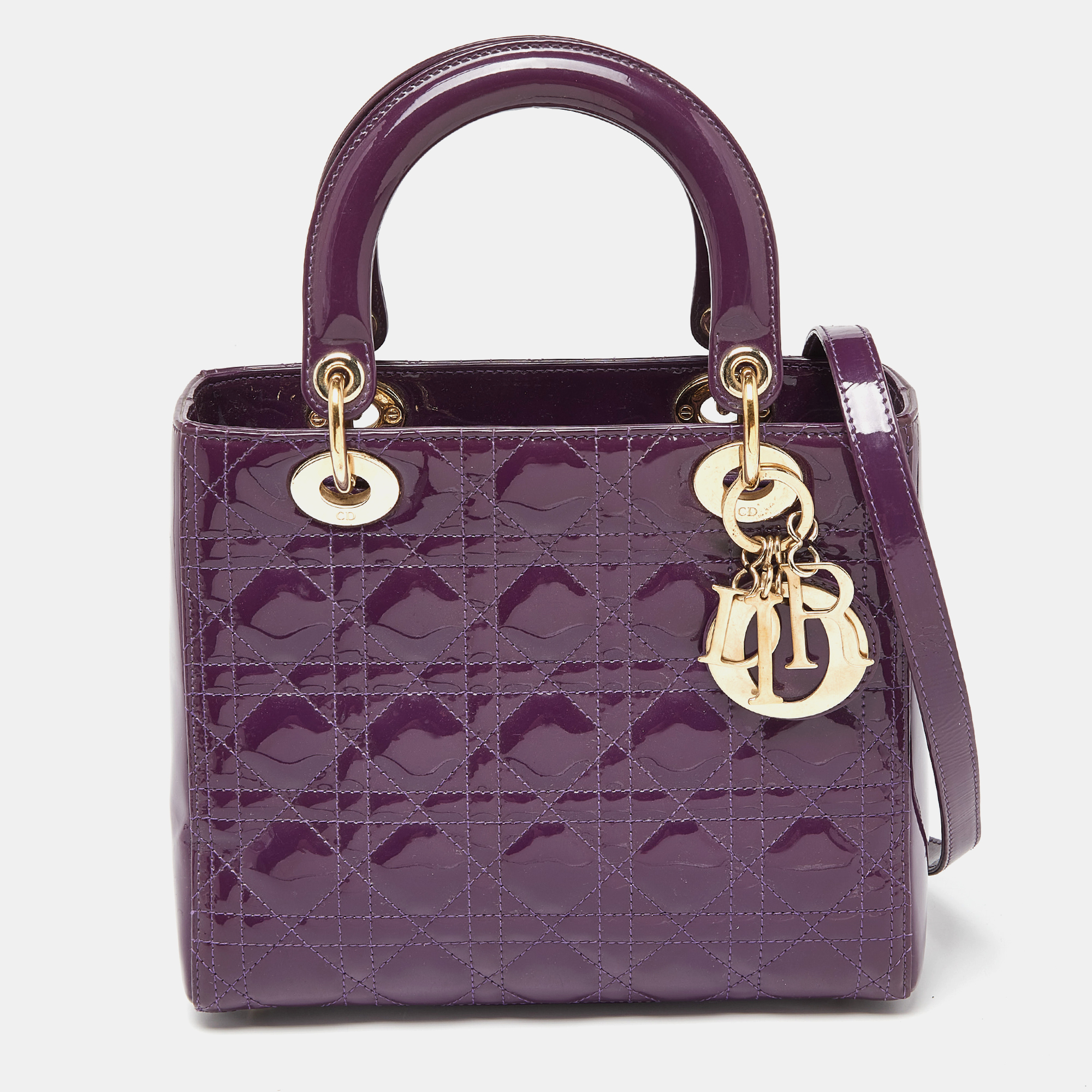 

Dior Purple Cannage Patent Leather  Lady Dior Tote