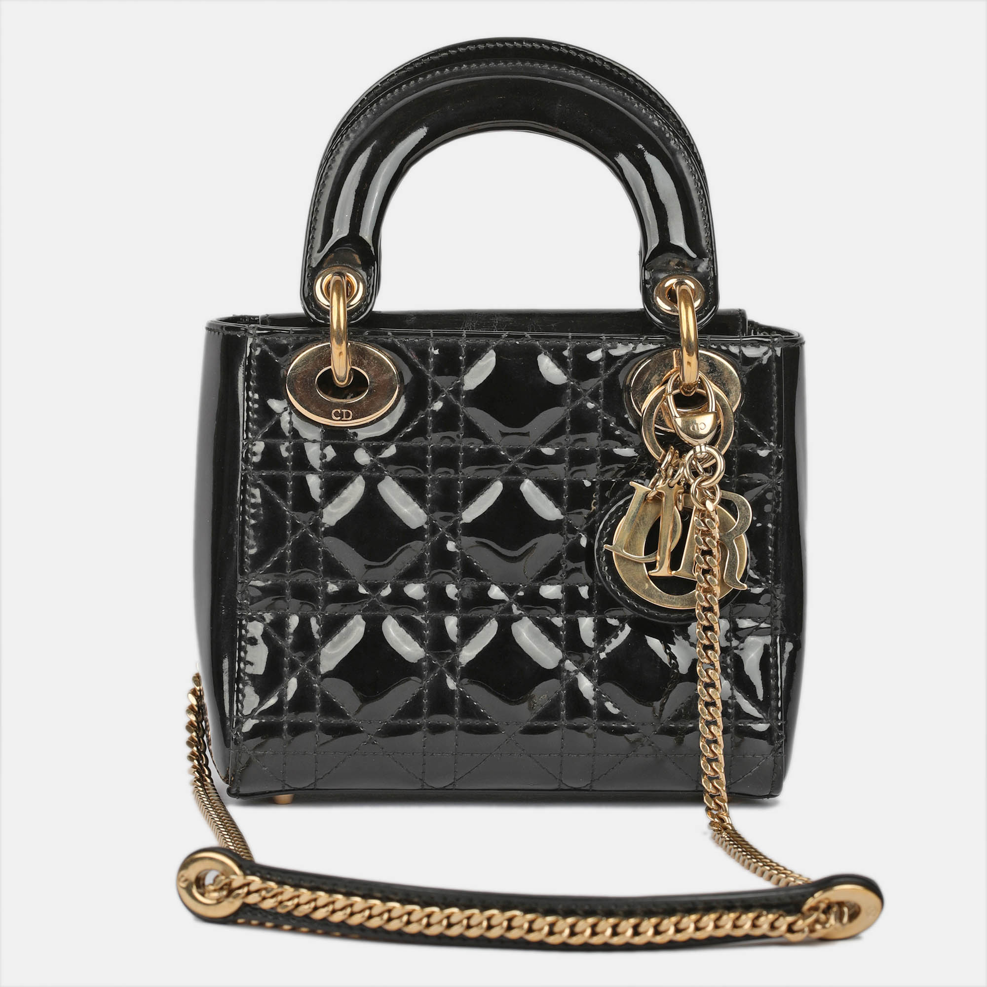

Dior Black Patent Leather Mini Lady Dior Bag