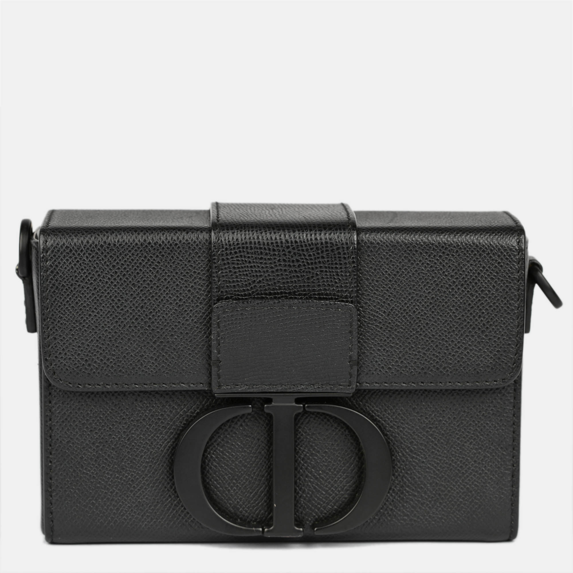 Pre-owned Dior Montaigne Box Black Grained Calf Leather Bag