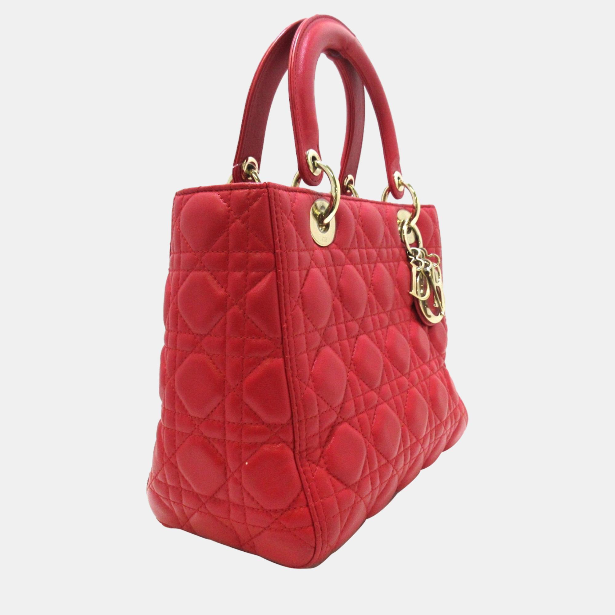 

Dior Red Medium Lambskin Cannage Lady Dior