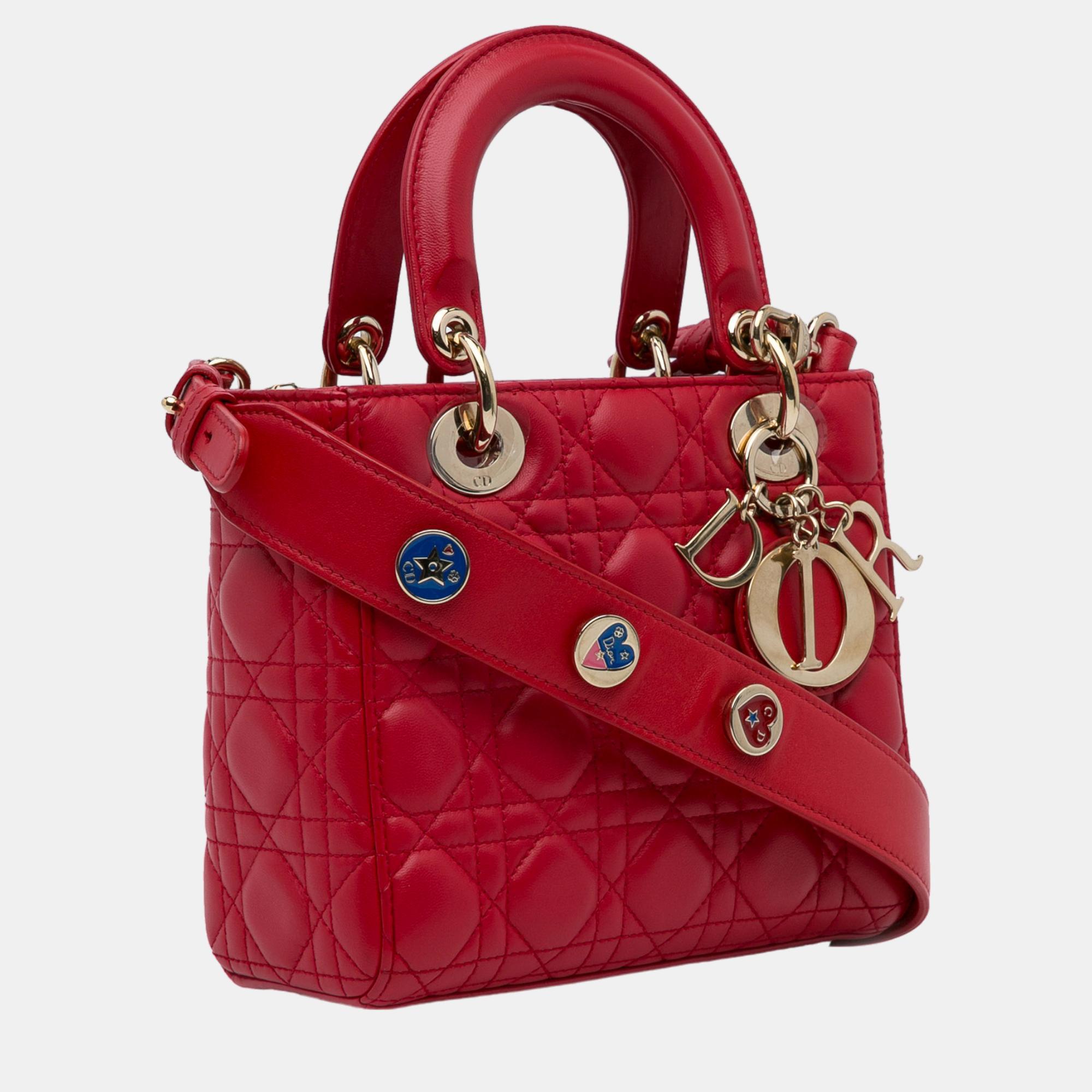 

Dior Red Small Lambskin Cannage Lady Dior