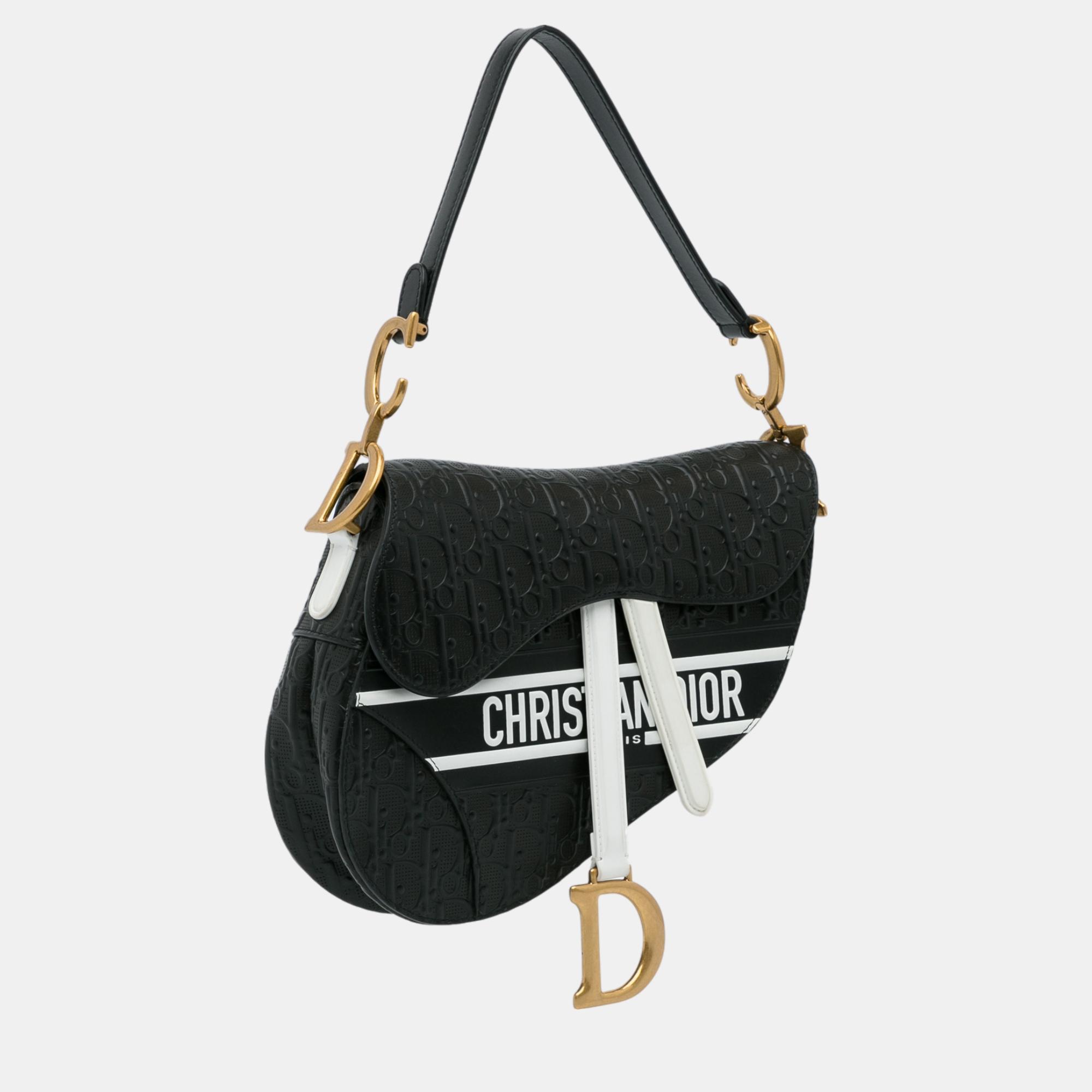 

Dior Black Embossed Oblique Saddle Bag