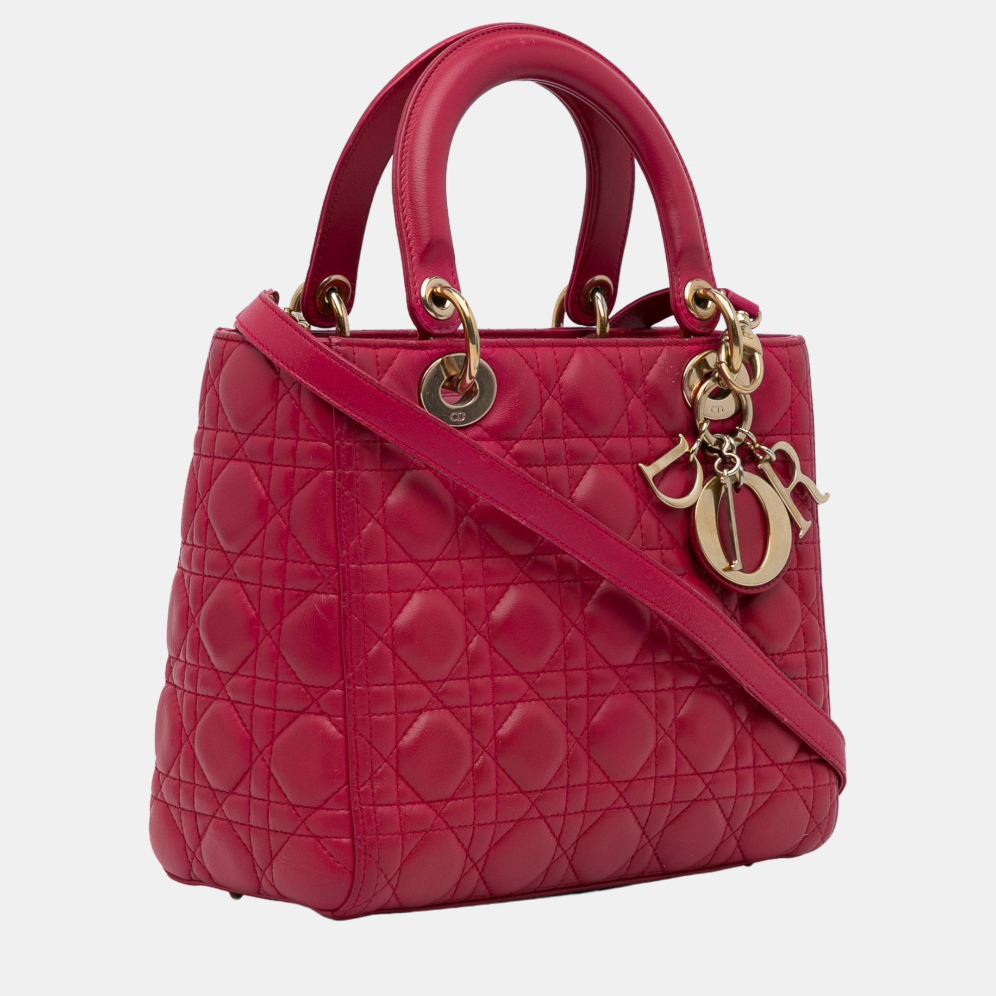 

Dior Red Medium Lambskin Cannage Lady Dior