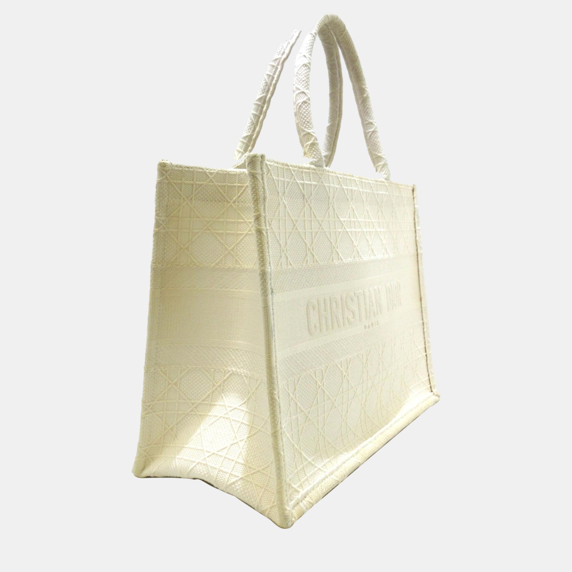 

Dior White Medium Cannage Book Tote