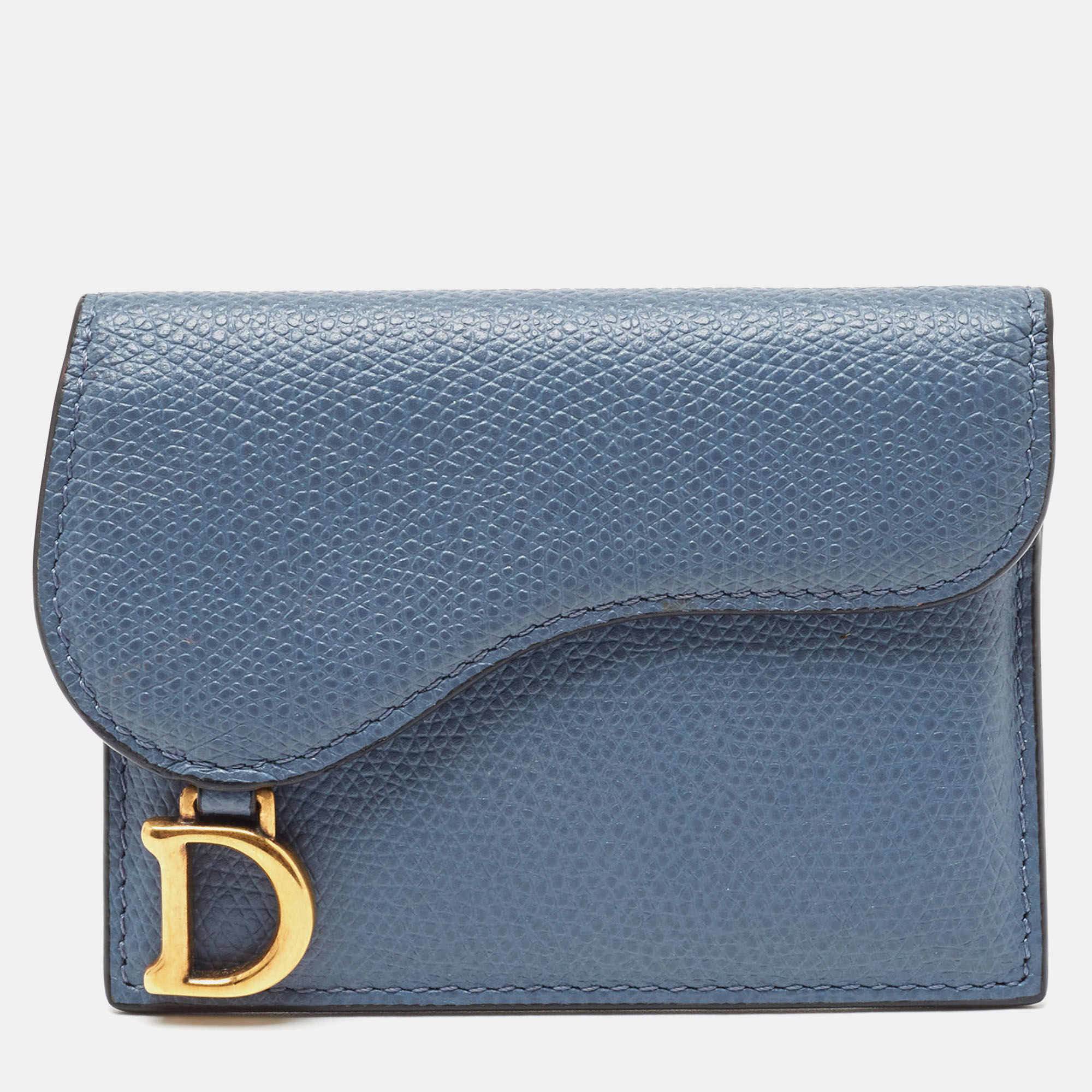 Pre-owned Dior Light Blue Leather Saddle Card Holder