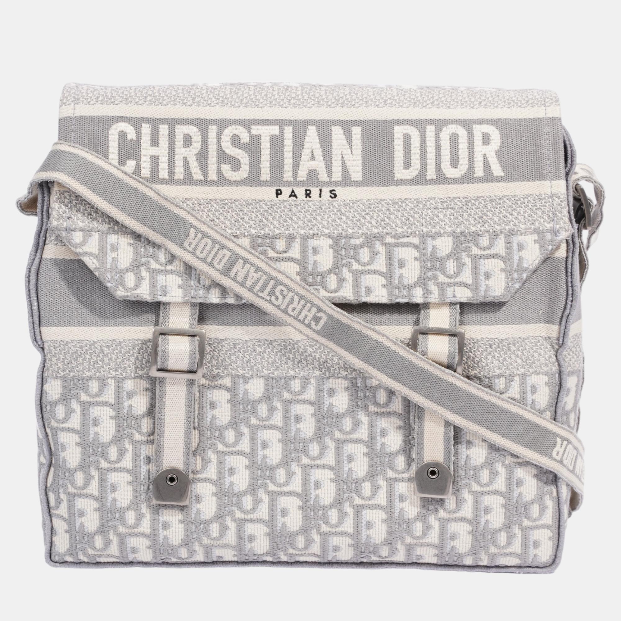 Pre-owned Dior Christian  Camp Messenger Bag Oblique Monogram Canvas In Grey