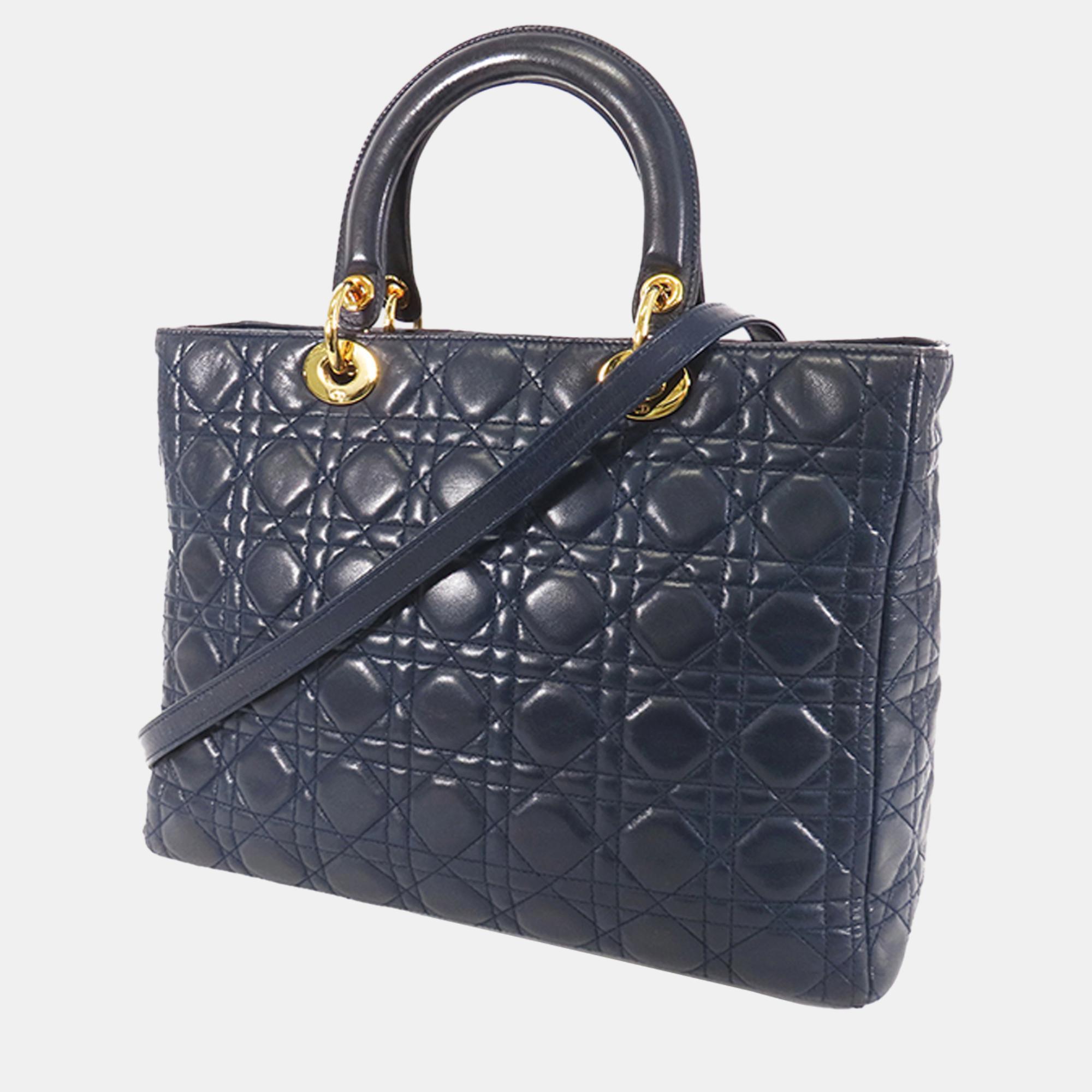 

Dior Navy Blue Large Lambskin Cannage Lady Dior