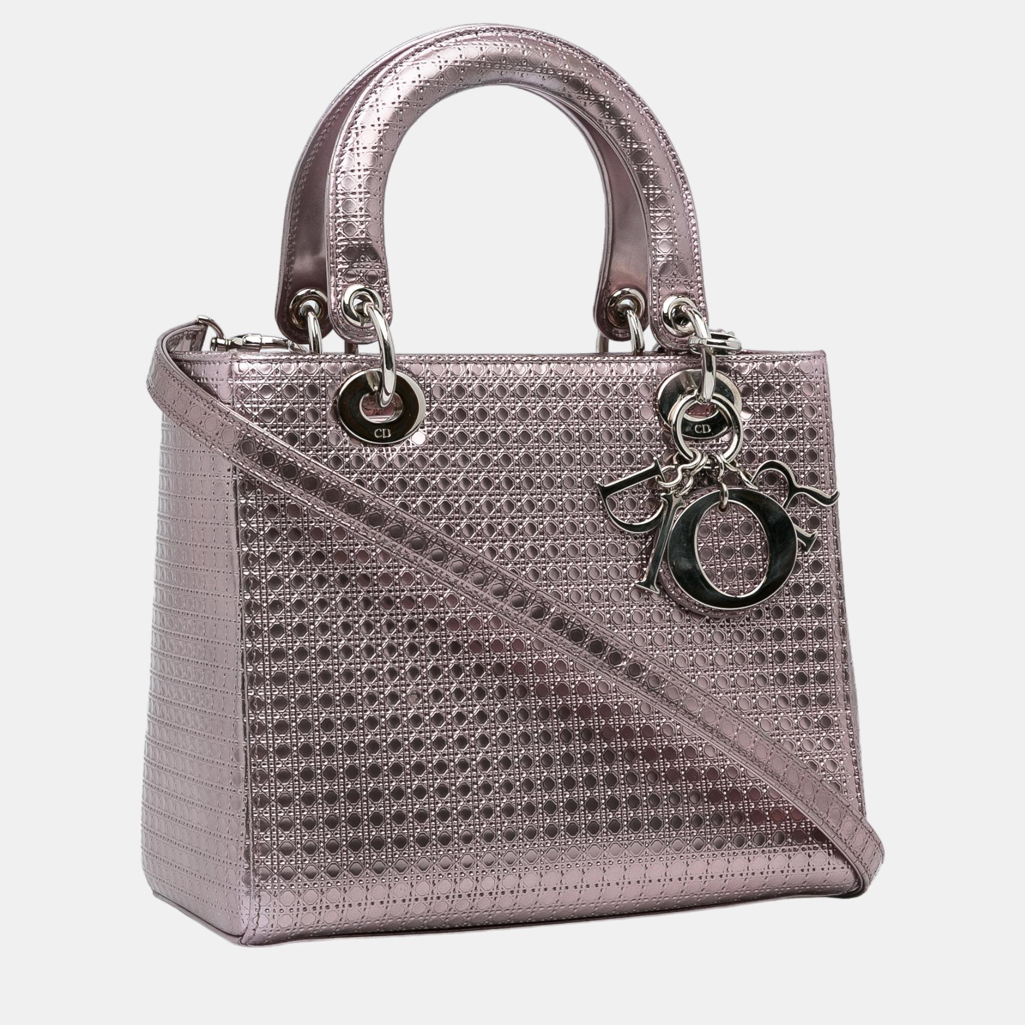 

Dior Pink Medium Metallic Microcannage Lady Dior