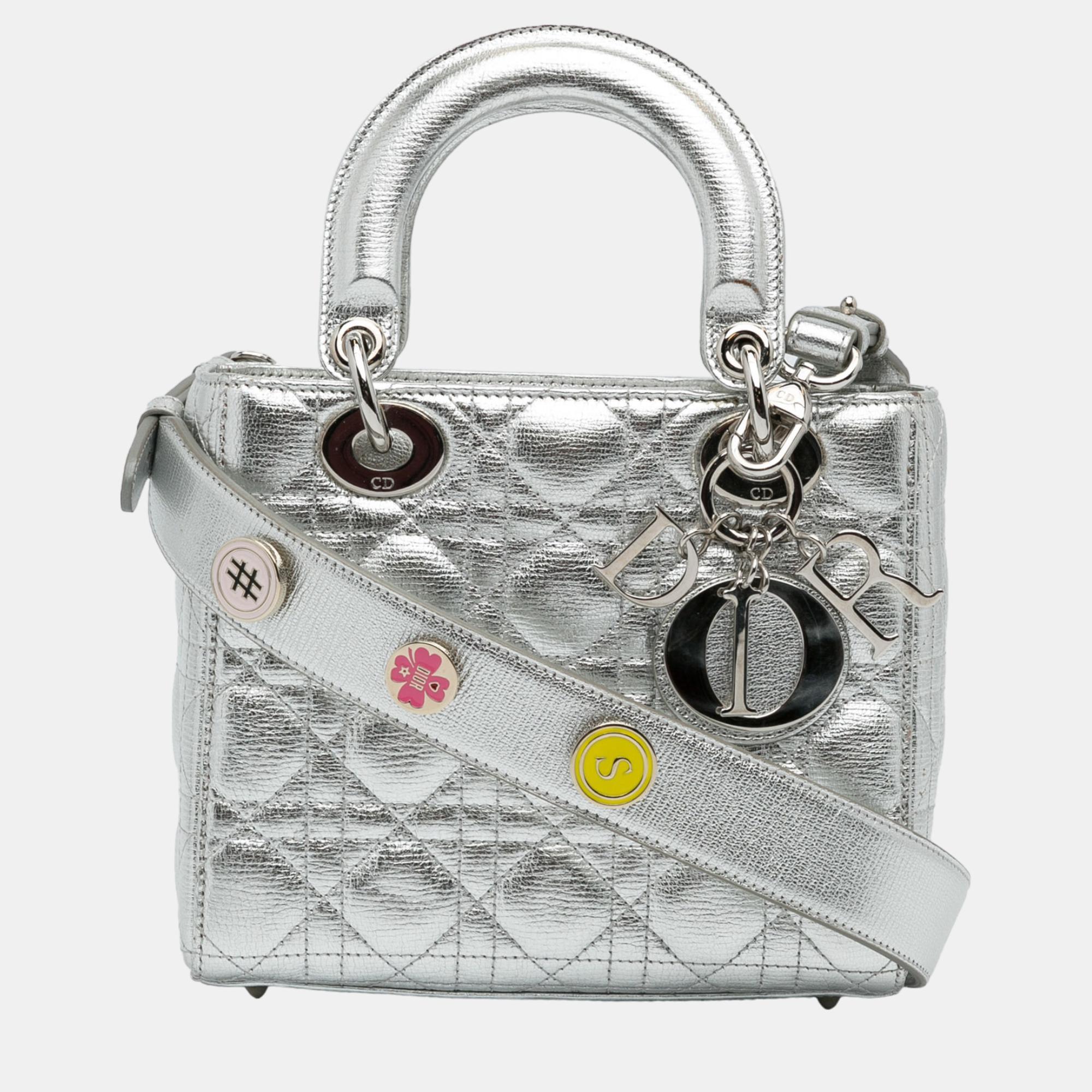 

Dior Silver Small Lambskin Cannage Lady Dior