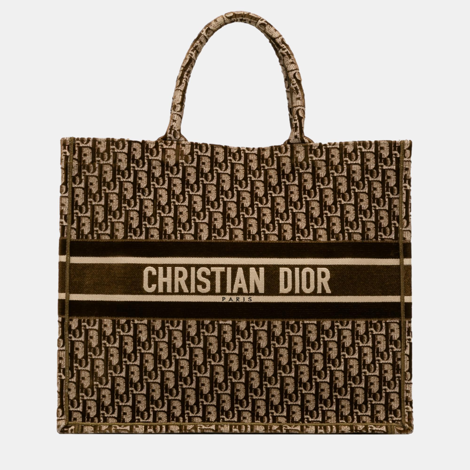 Pre-owned Dior Brown Large Oblique Book Tote