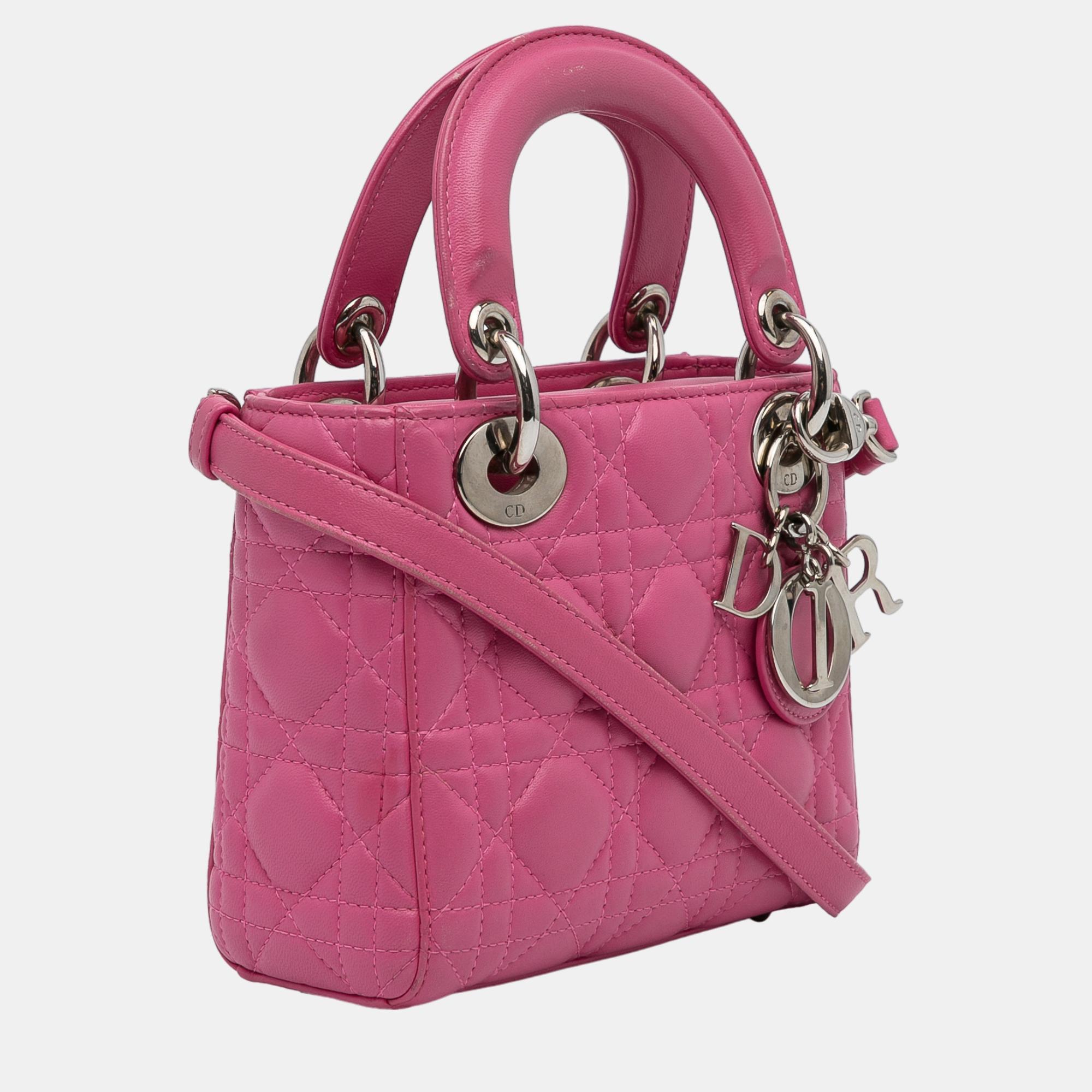 

Dior Pink Mini Lambskin Cannage Lady Dior