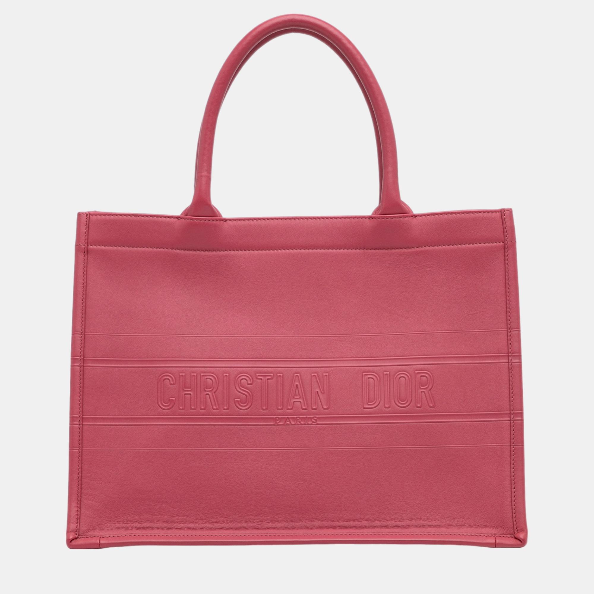 Pre-owned Dior Pink Medium Embossed Book Tote