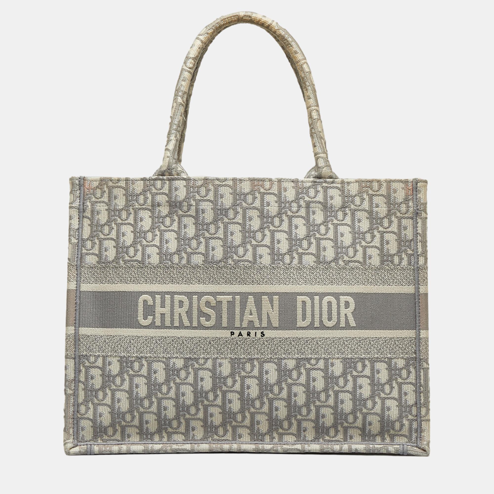 Pre-owned Dior Grey Medium Oblique Book Tote