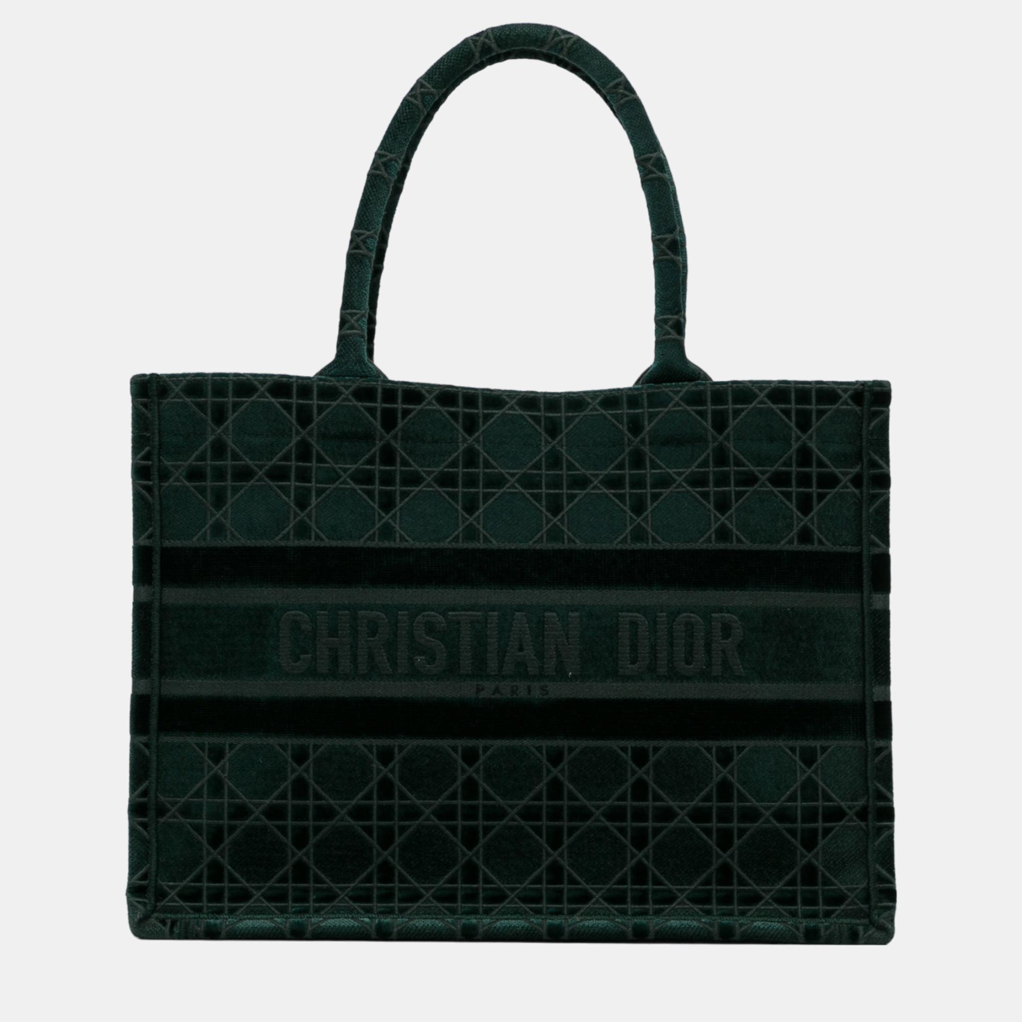 

Dior Green Medium Velvet Cannage Book Tote