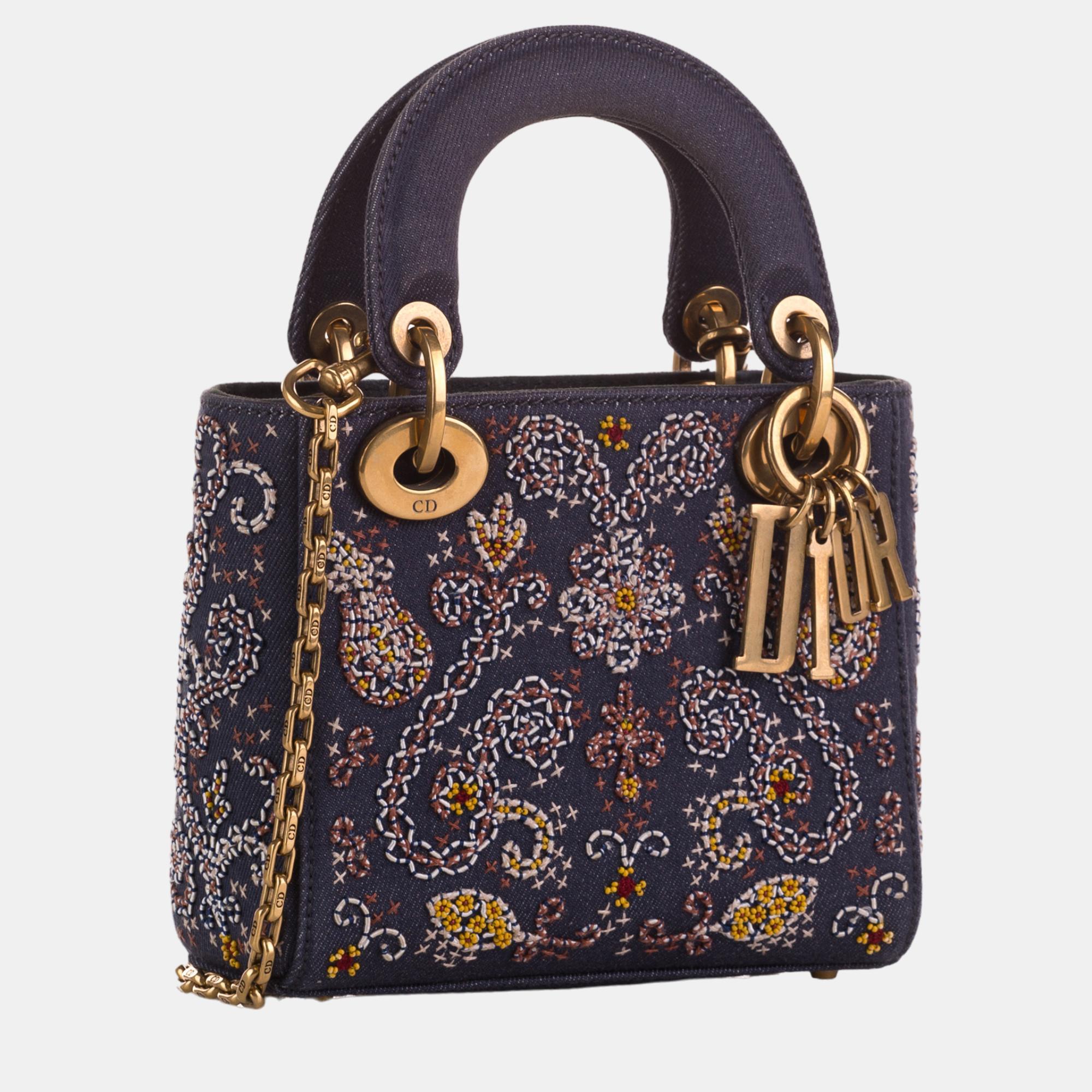 

Dior Blue Mini Embroidered Denim Lady Dior