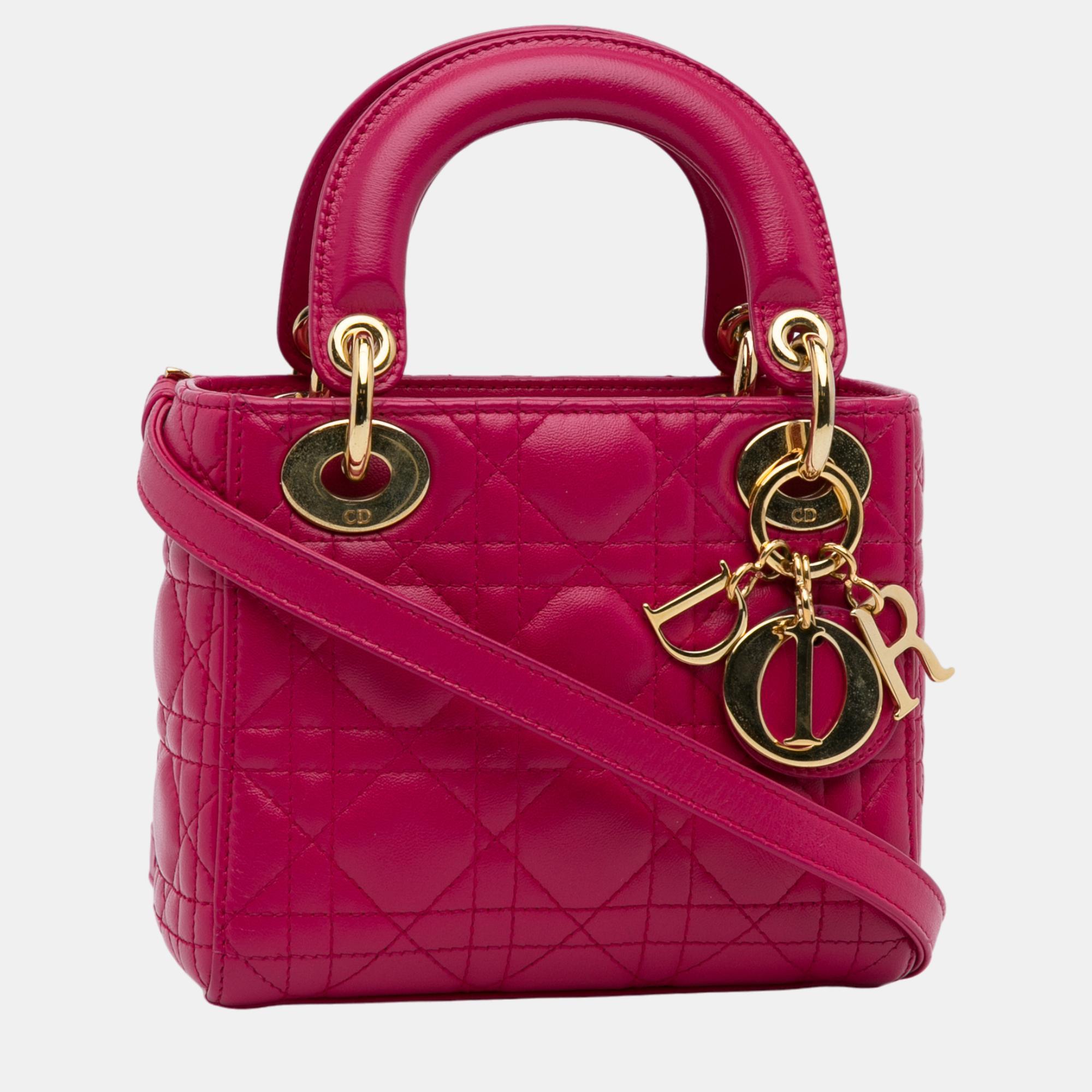 

Dior Pink Mini Lambskin Cannage Lady Dior
