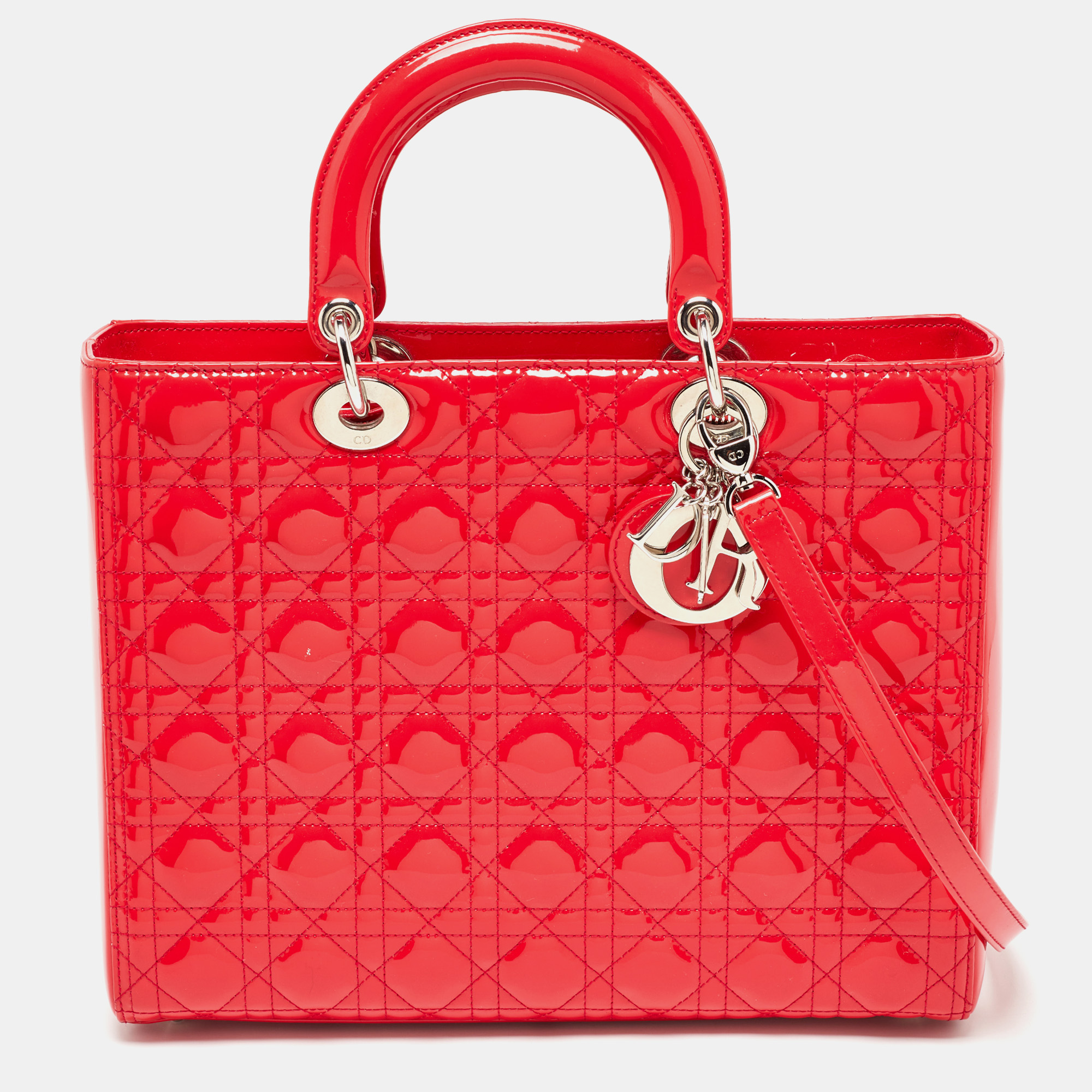 

Dior Red Cannage Patent Leather  Lady Dior Tote