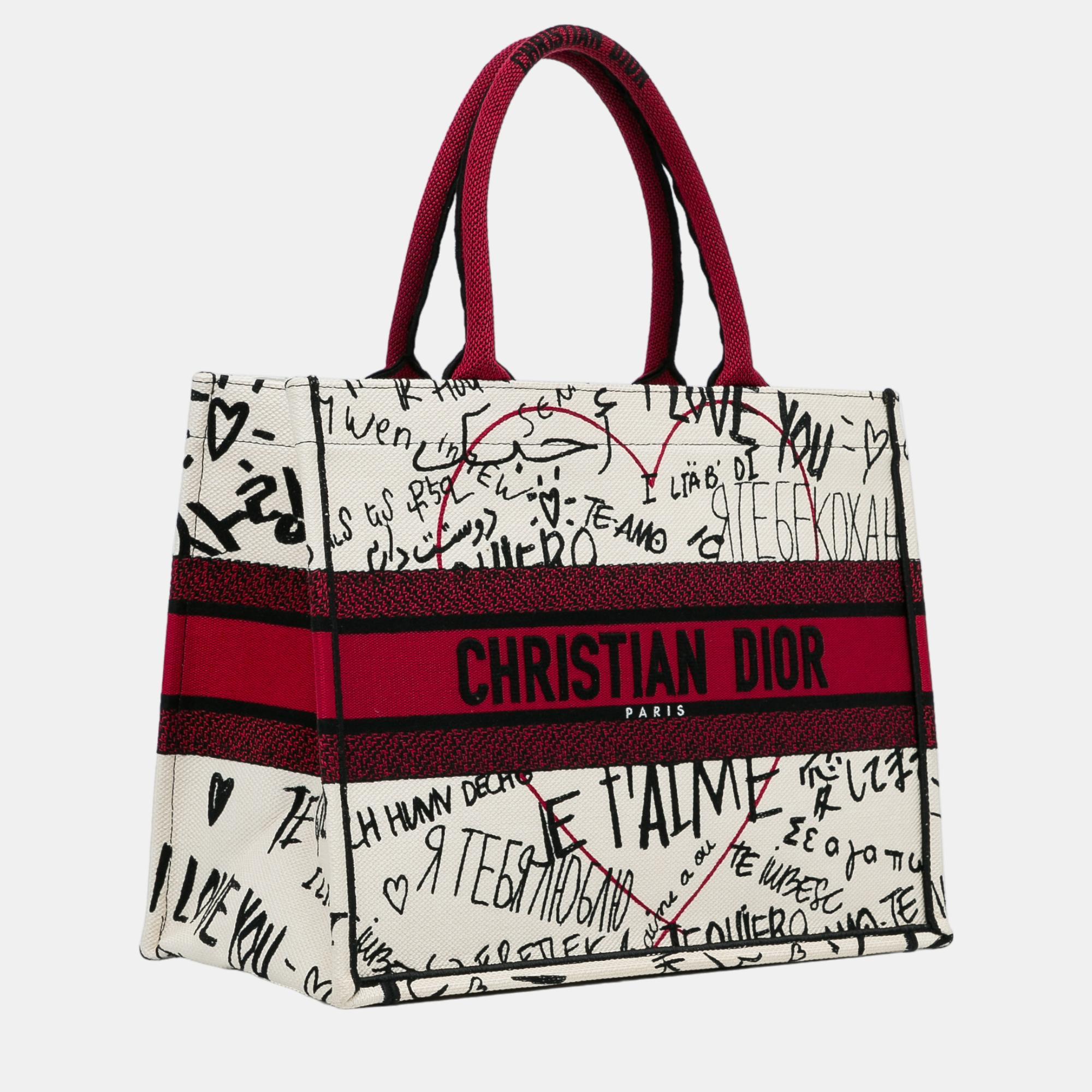 

Dior Red/White Medium Dioramour Book Tote