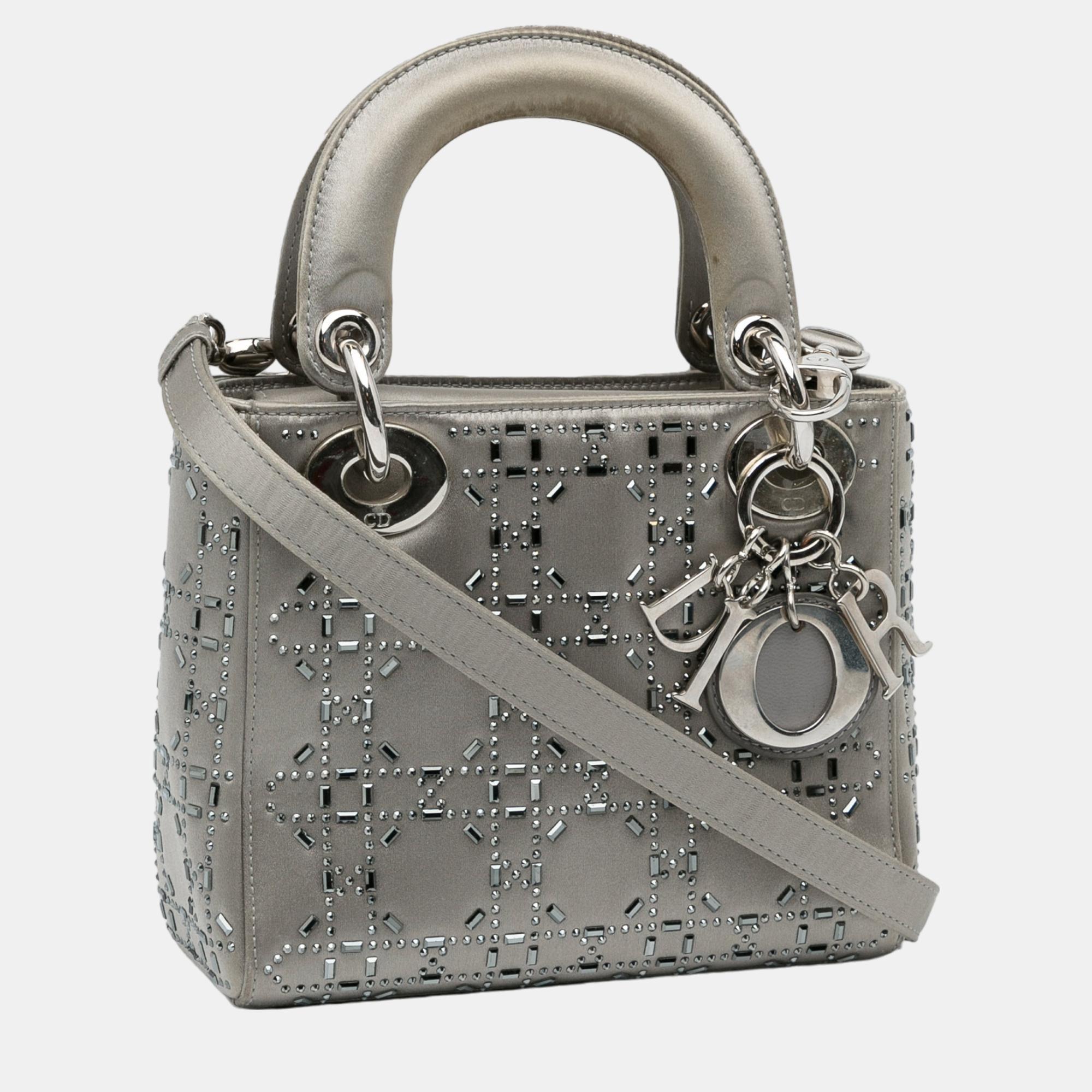 

Dior Grey Mini Crystal-Embellished Satin Lady Dior