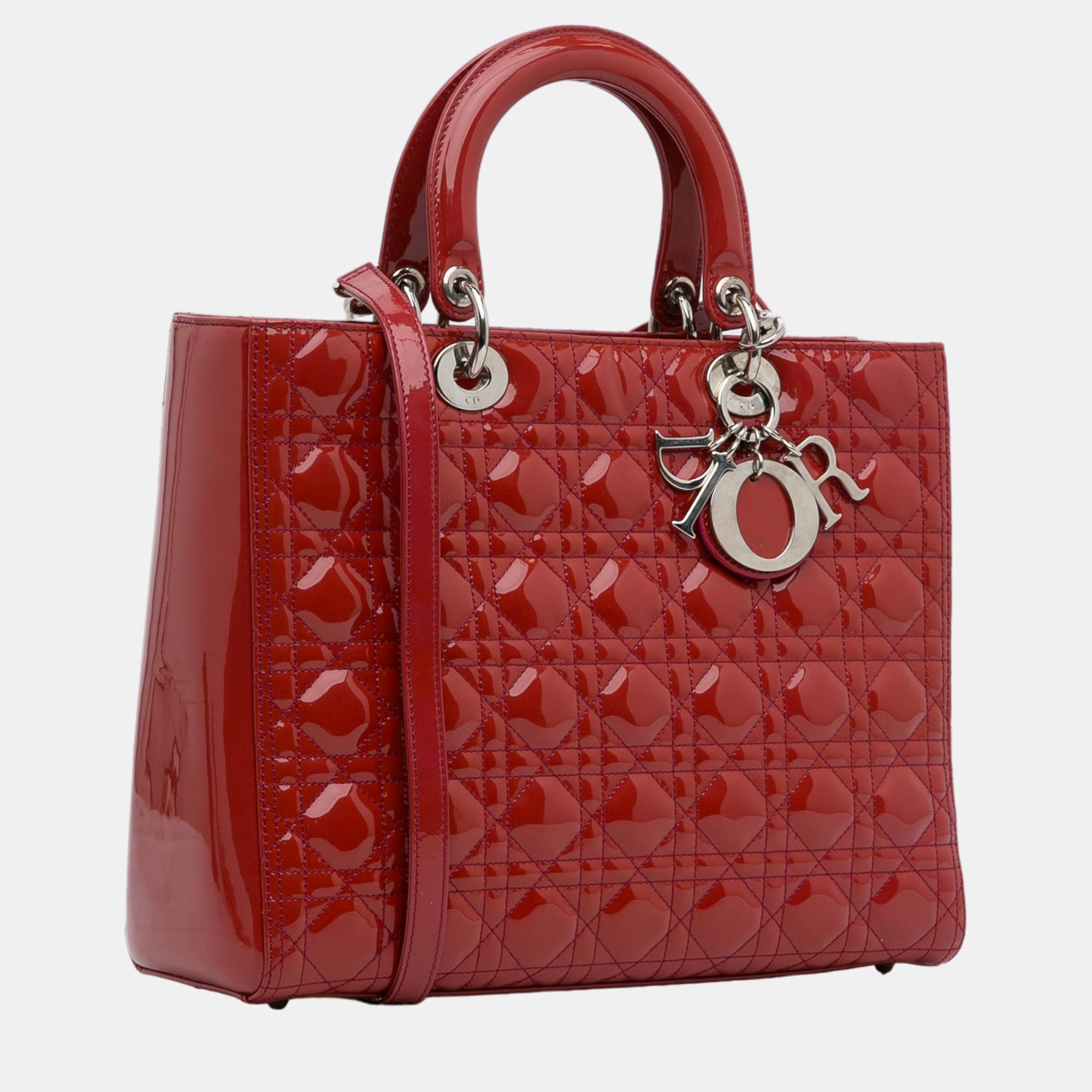 

Dior Red Large Cannage Patent Lady Dior