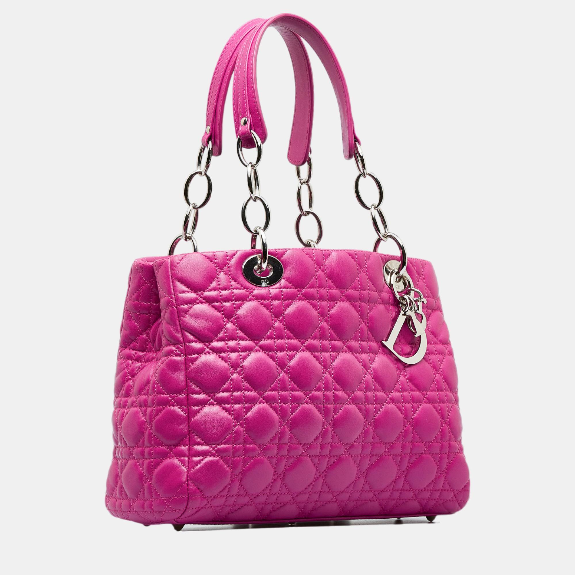 

Dior Pink Medium Cannage Lady Dior Soft Shopping Tote