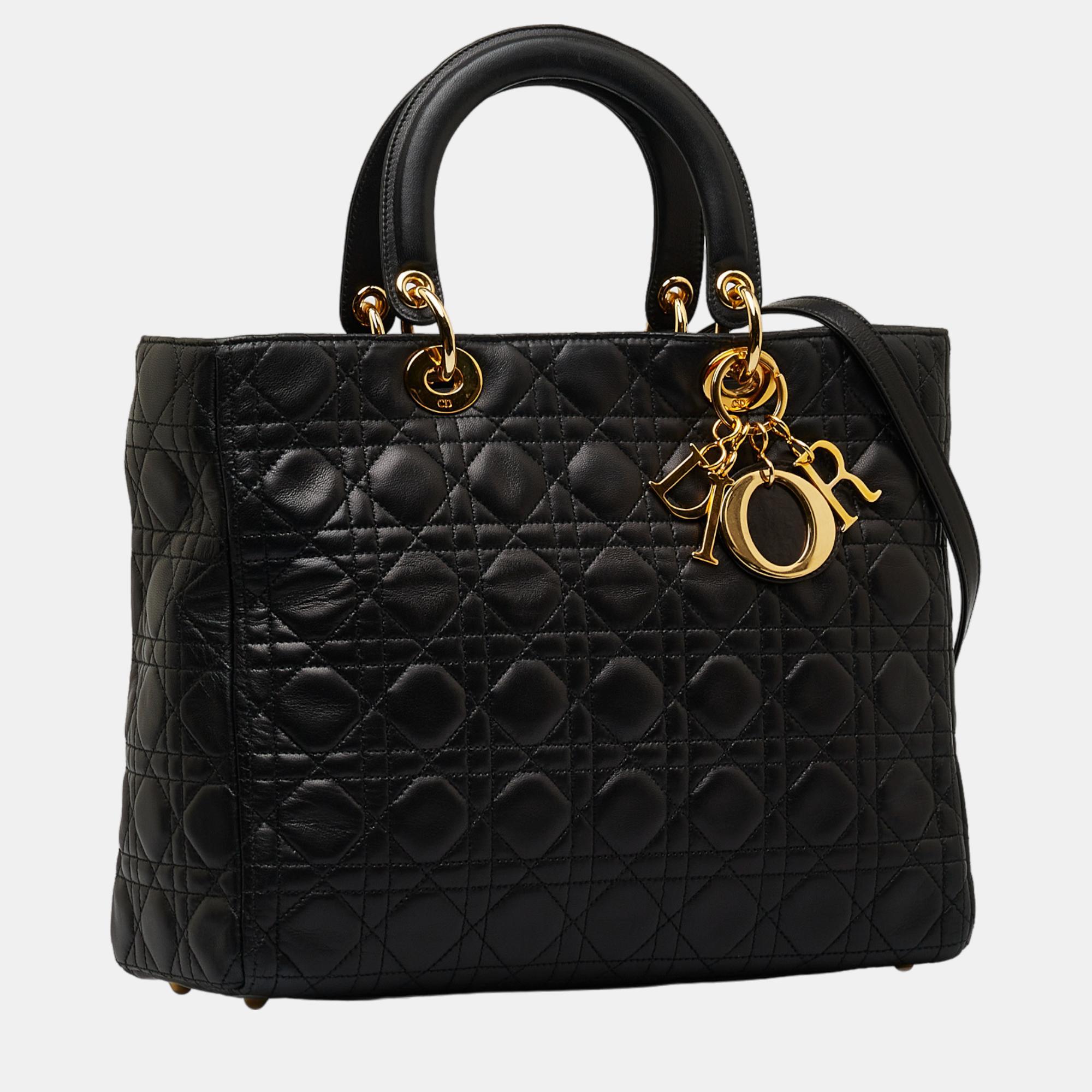 

Dior Black Large Lambskin Cannage Lady Dior