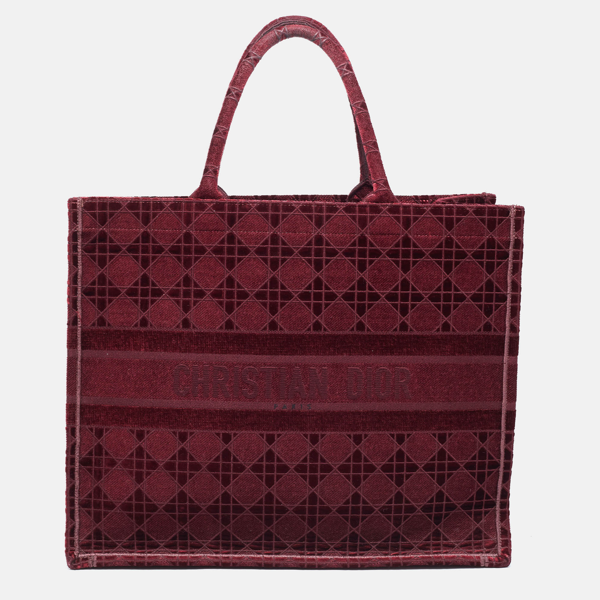 Pre-owned Dior Burgundy Cannage Embroidered Canvas Large Book Tote
