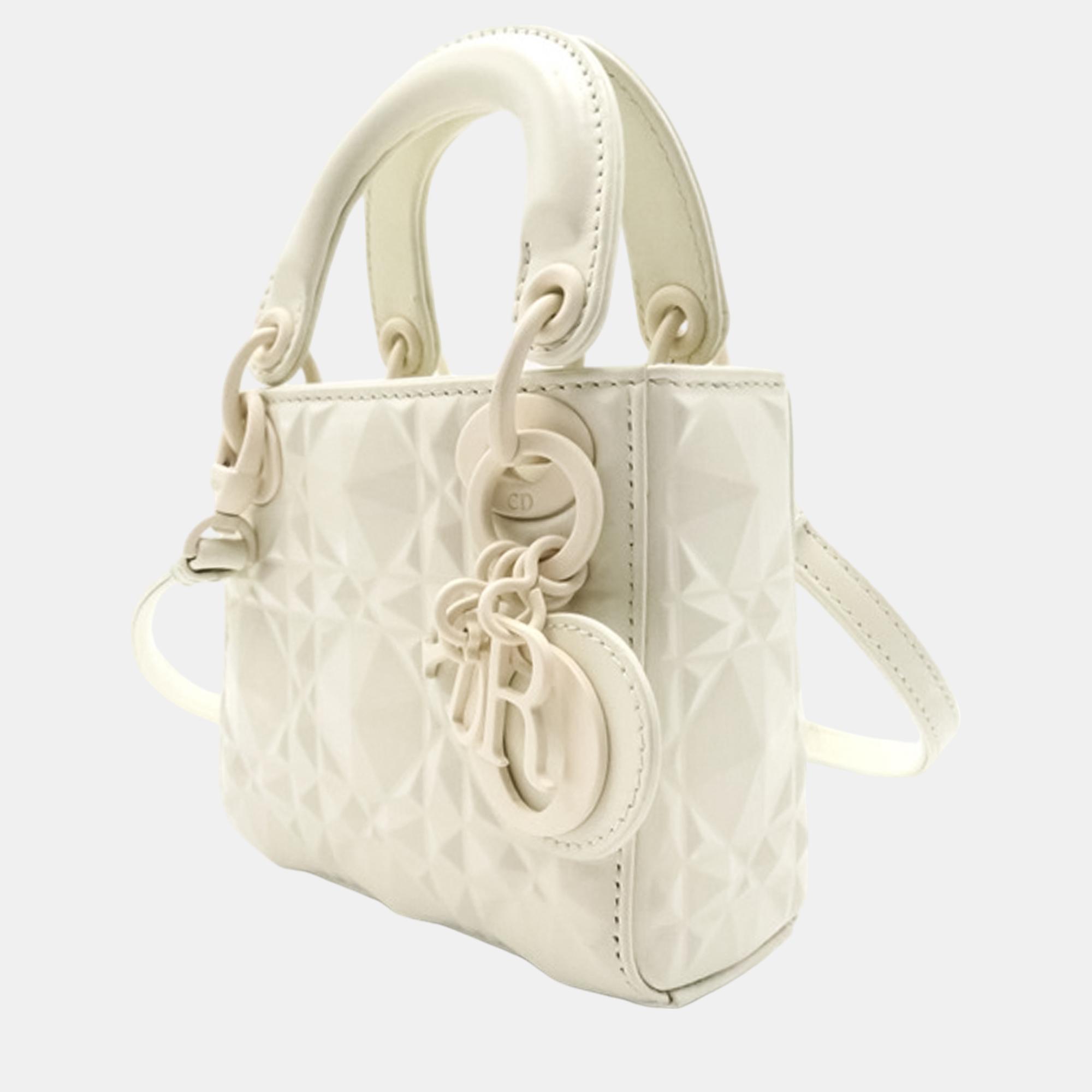 

Dior White Micro Cannage Diamond Motif Lady Dior