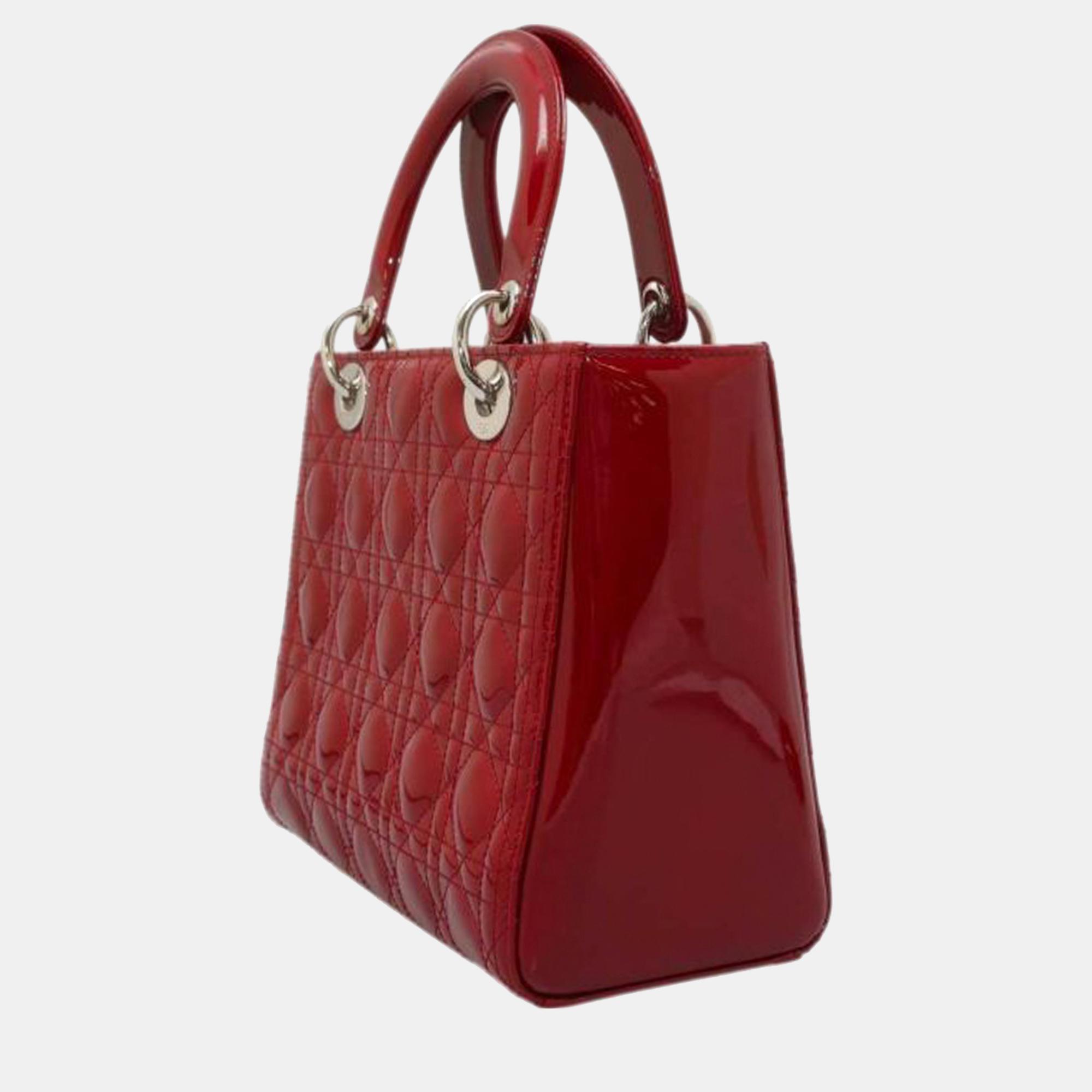 

Dior Red Medium Patent Cannage Lady Dior