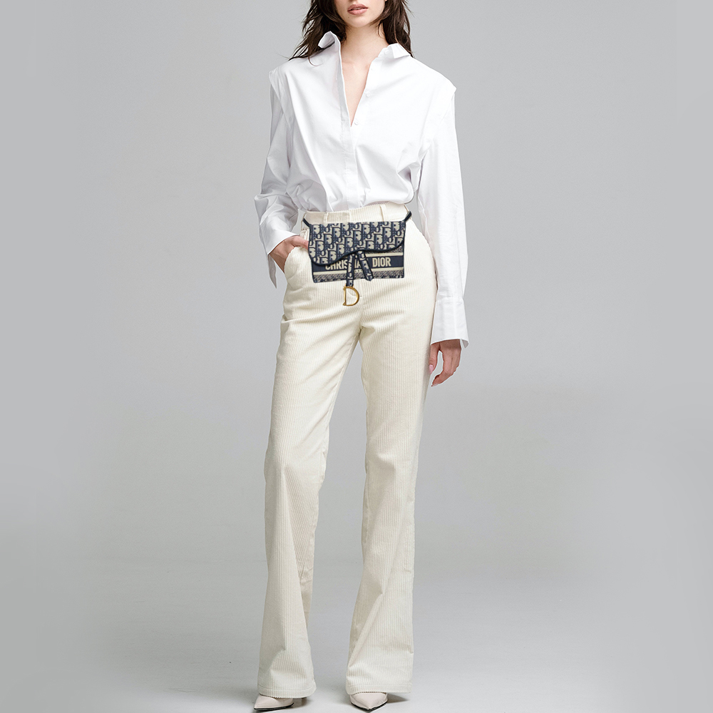 

Dior Navy Blue/White Oblique Canvas and Leather Saddle Belt Bag