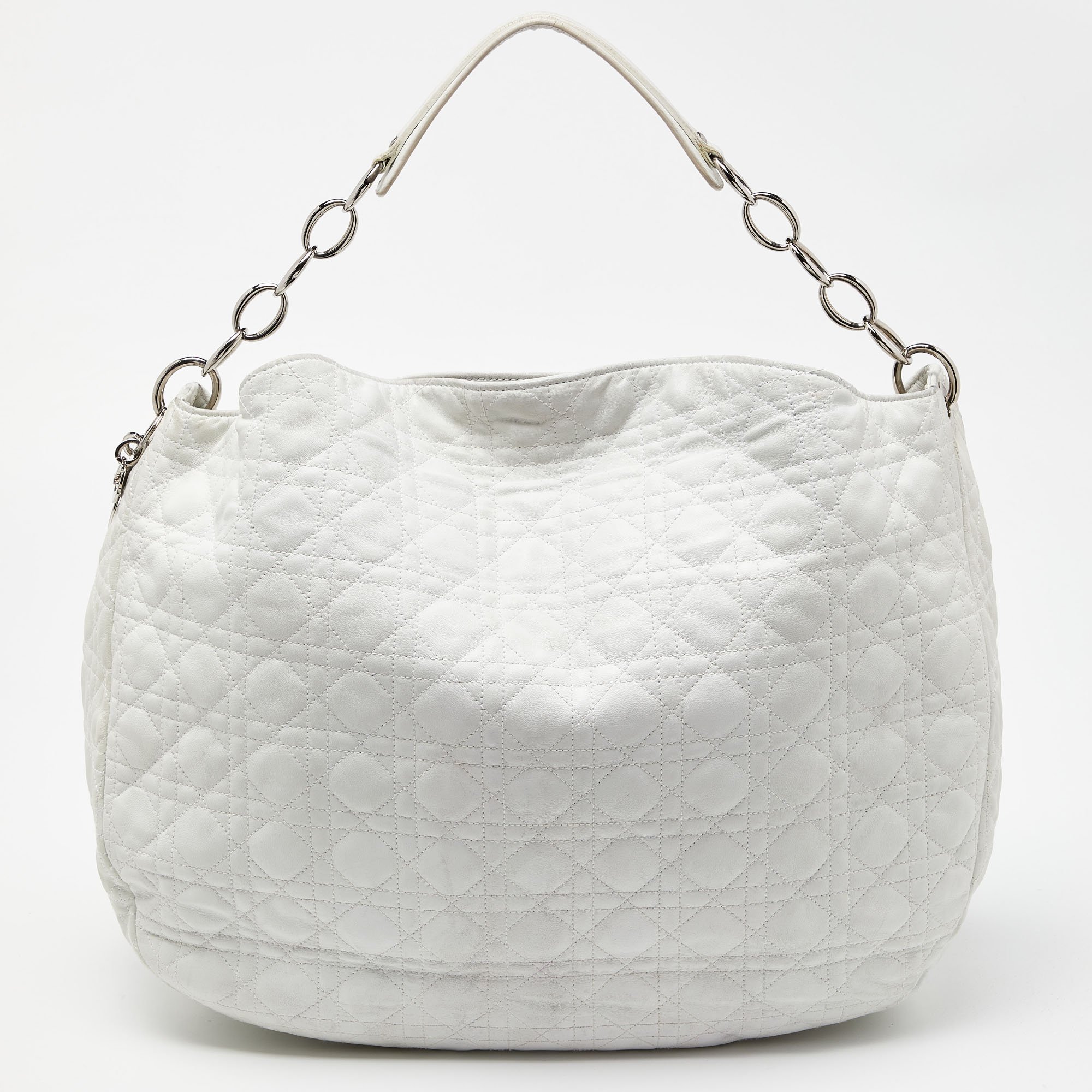 Pre-owned Dior White Cannage Leather Vingate Charm Hobo