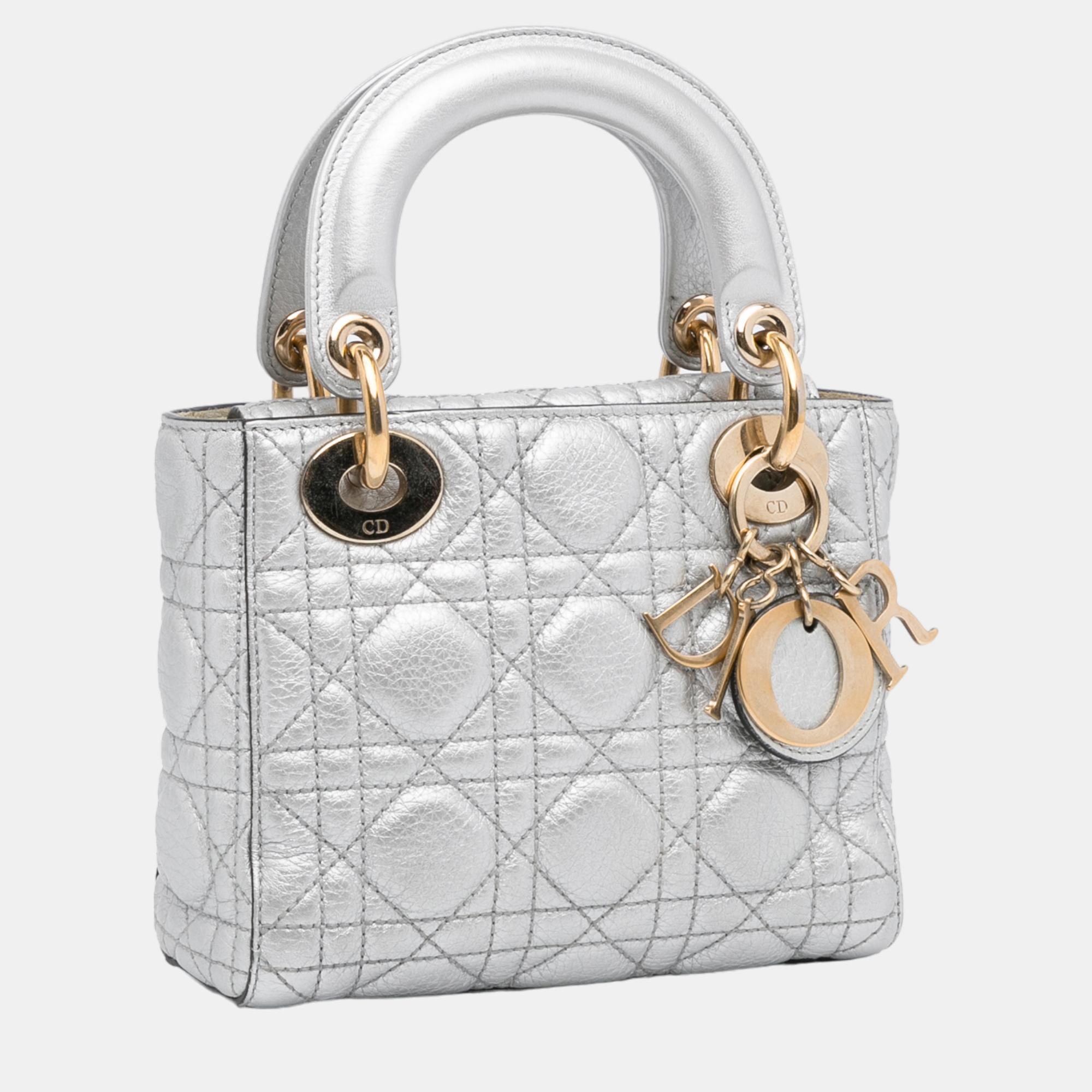 

Dior Silver Mini Cannage Lambskin Lady Dior