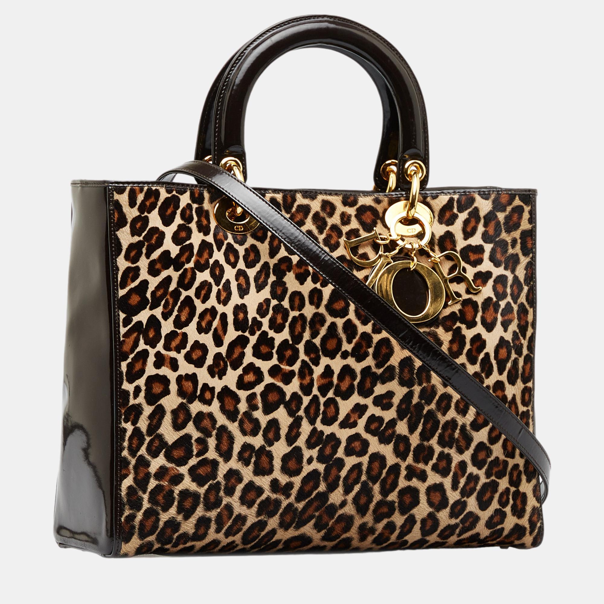 

Dior Brown Large Leopard Print Pony Hair Lady Dior