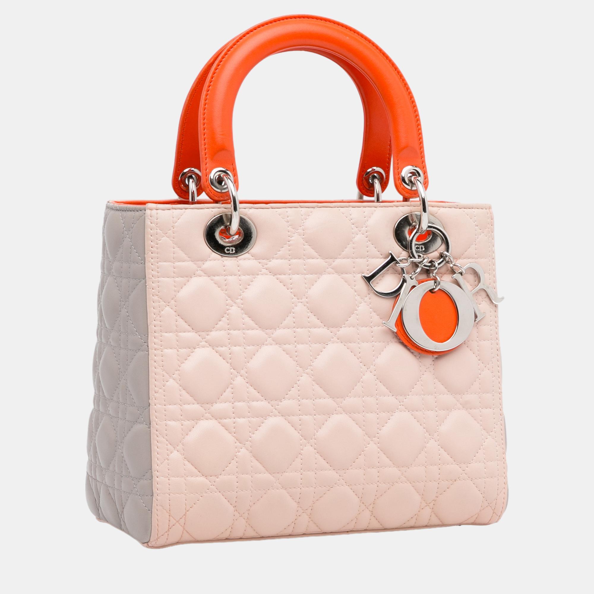 

Dior Beige/Orange Medium Cannage Lady Dior Tricolor