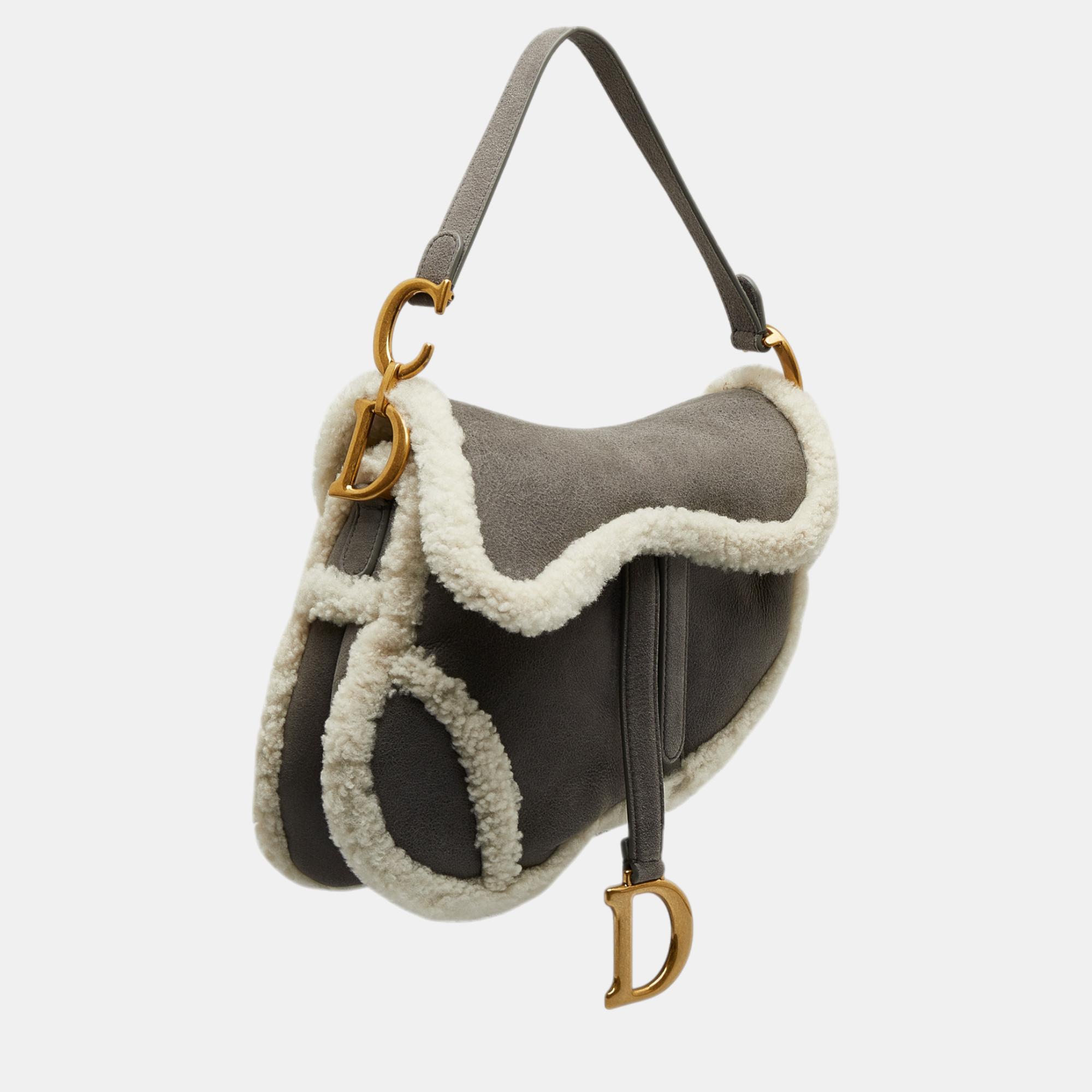 

Dior Grey Shearling Saddle Bag