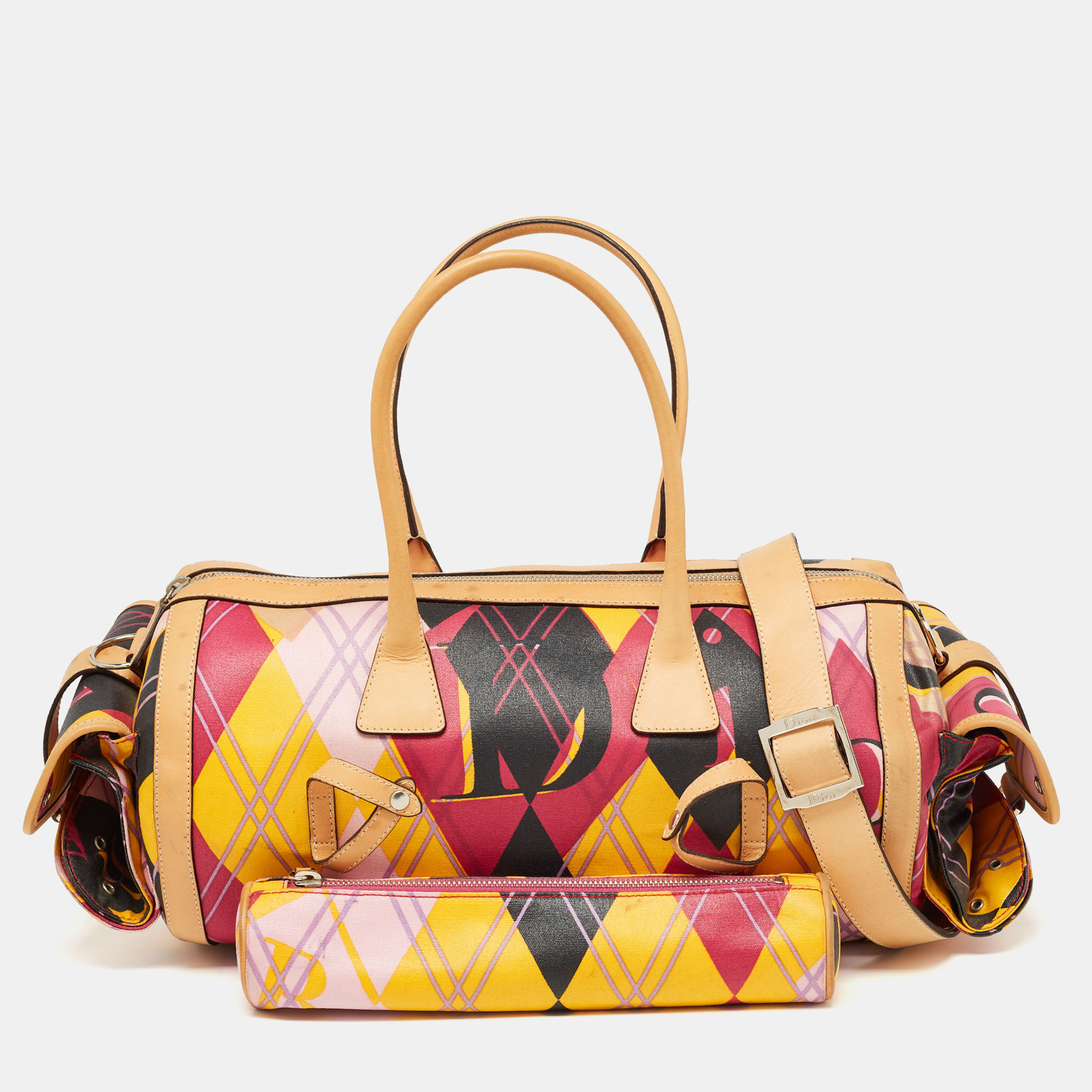Pre-owned Dior Multicolor Printed Coated Canvas And Leather Argyle Bag