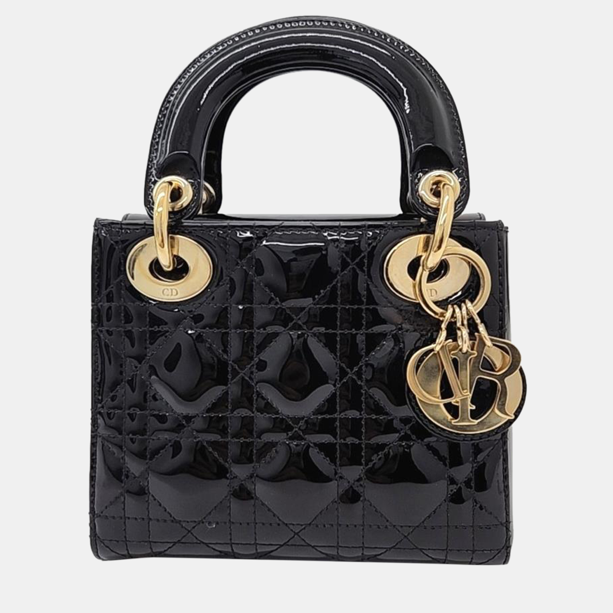 Pre-owned Dior Christian  Patent Lady Bag Mini In Black