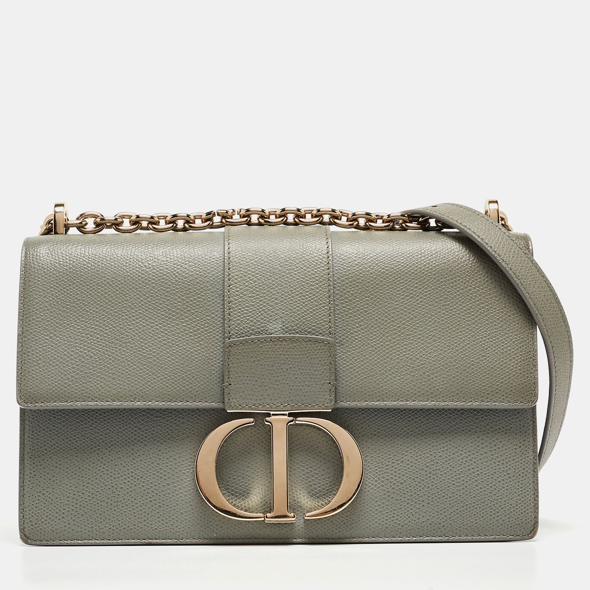 Pre-owned Dior Grey Leather 30 Montaigne Flap Bag