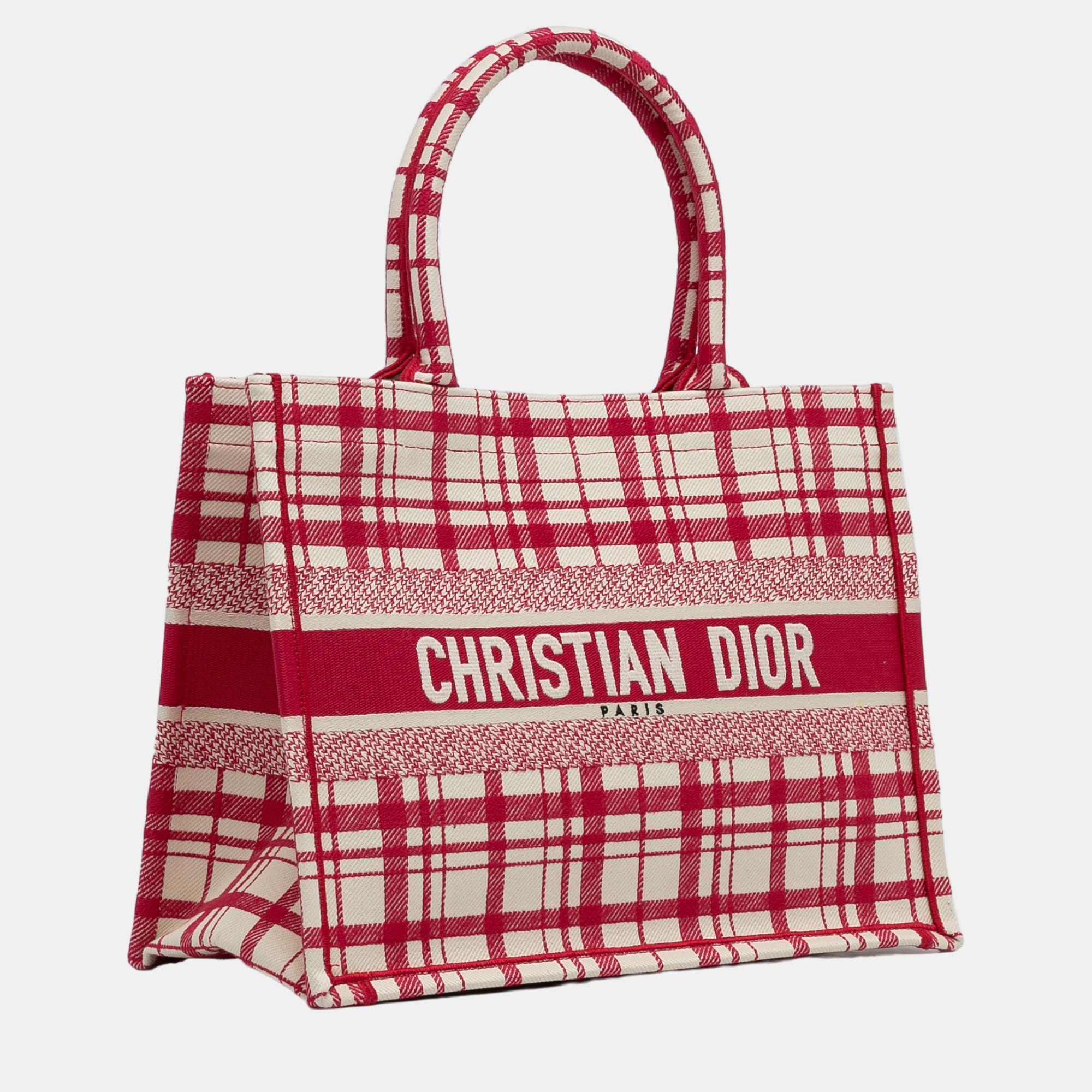 

Dior Red Medium Check'n'Dior Book Tote